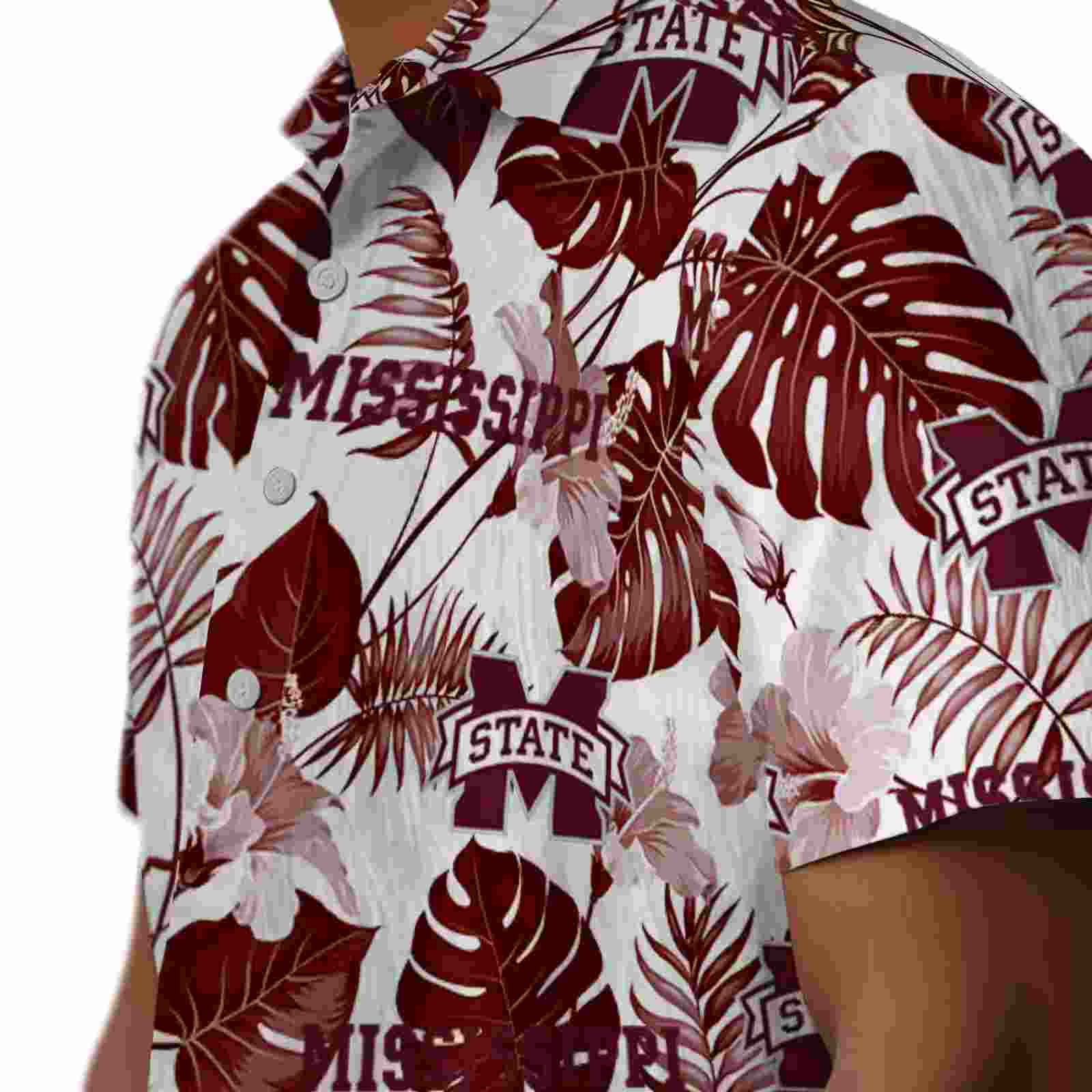 mississippi state bulldogs tropical plants maroon white hawaiian shirt trendy