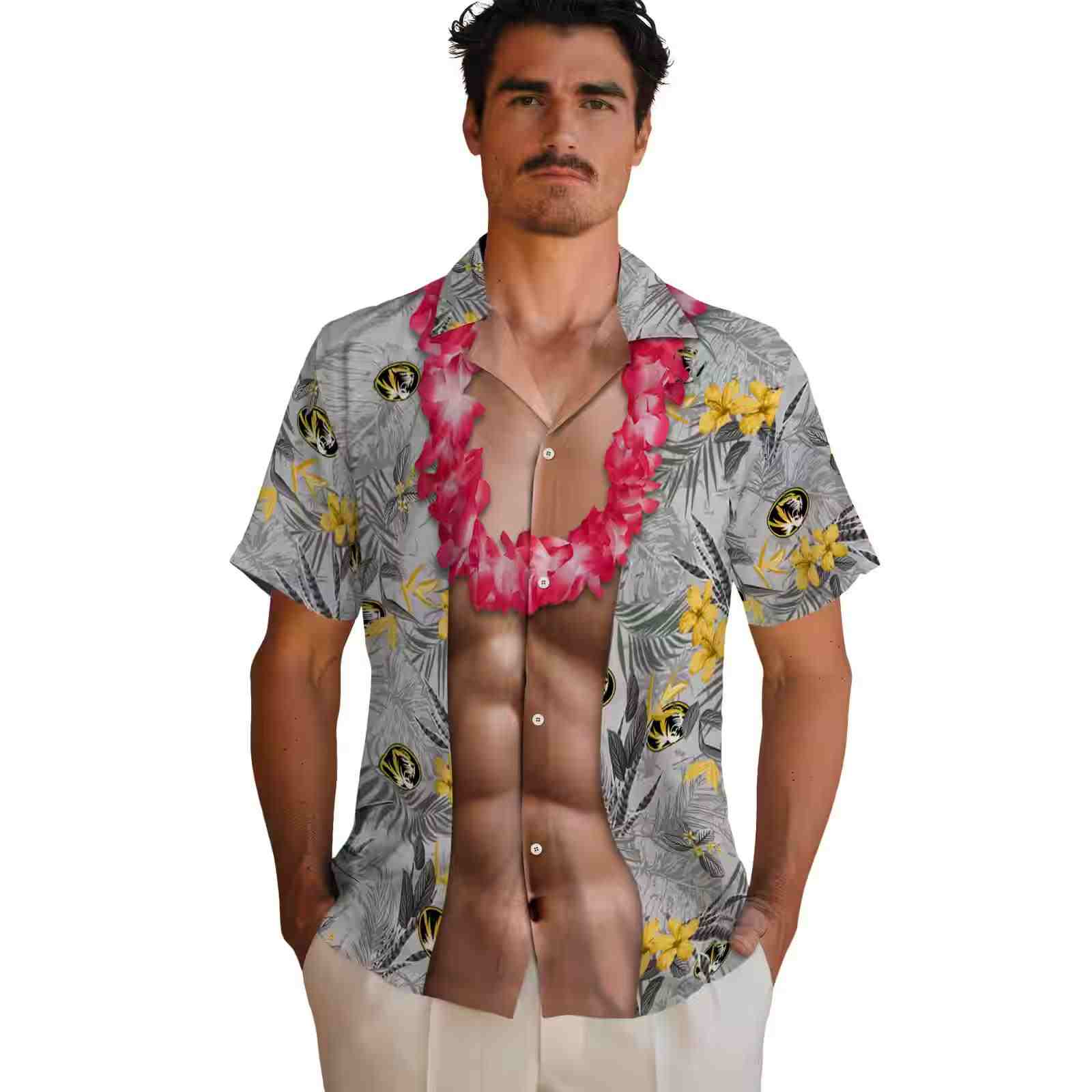 missouri tigers chest illusion black hawaiian shirt fashion forward