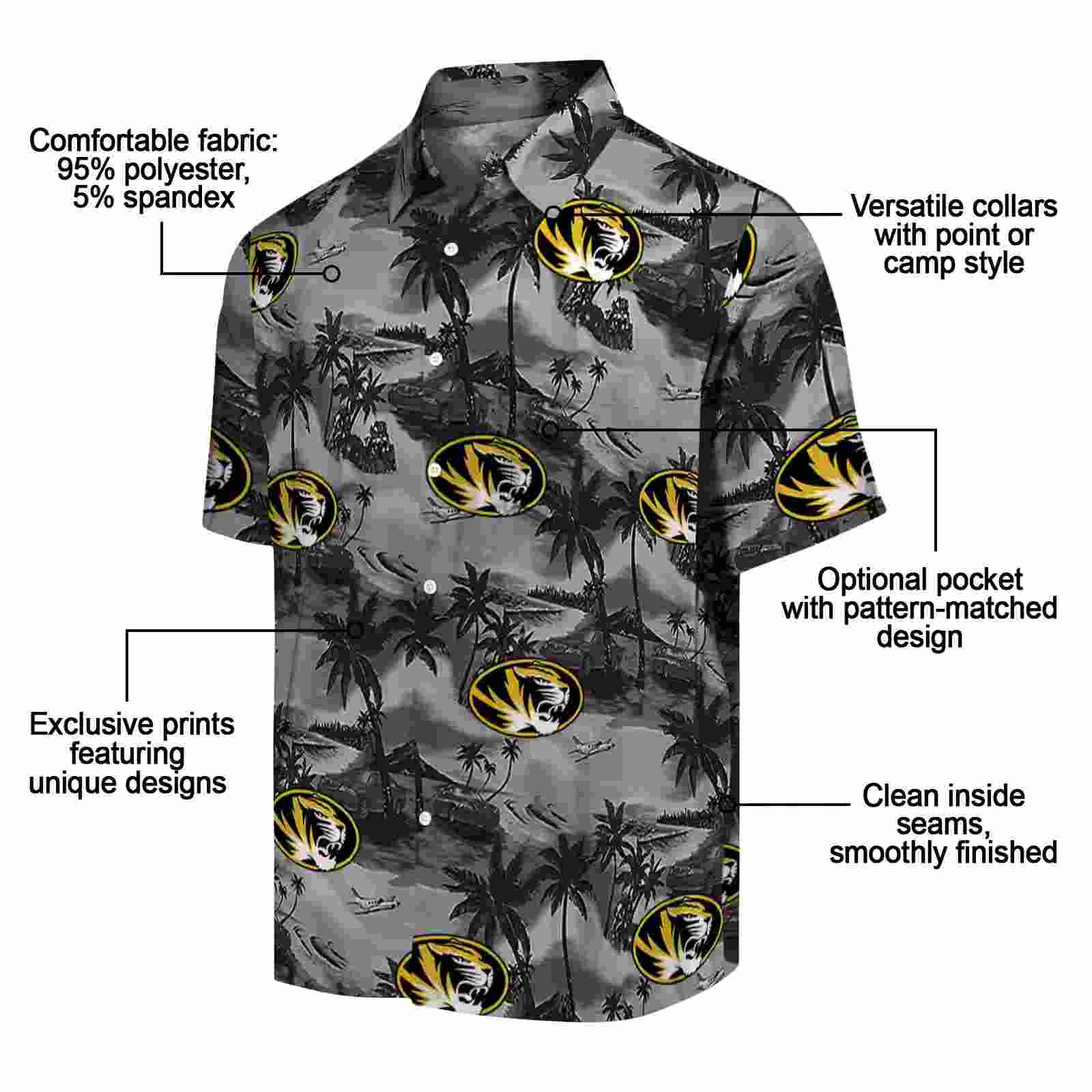 missouri tigers coastal palms black hawaiian shirt new arrival