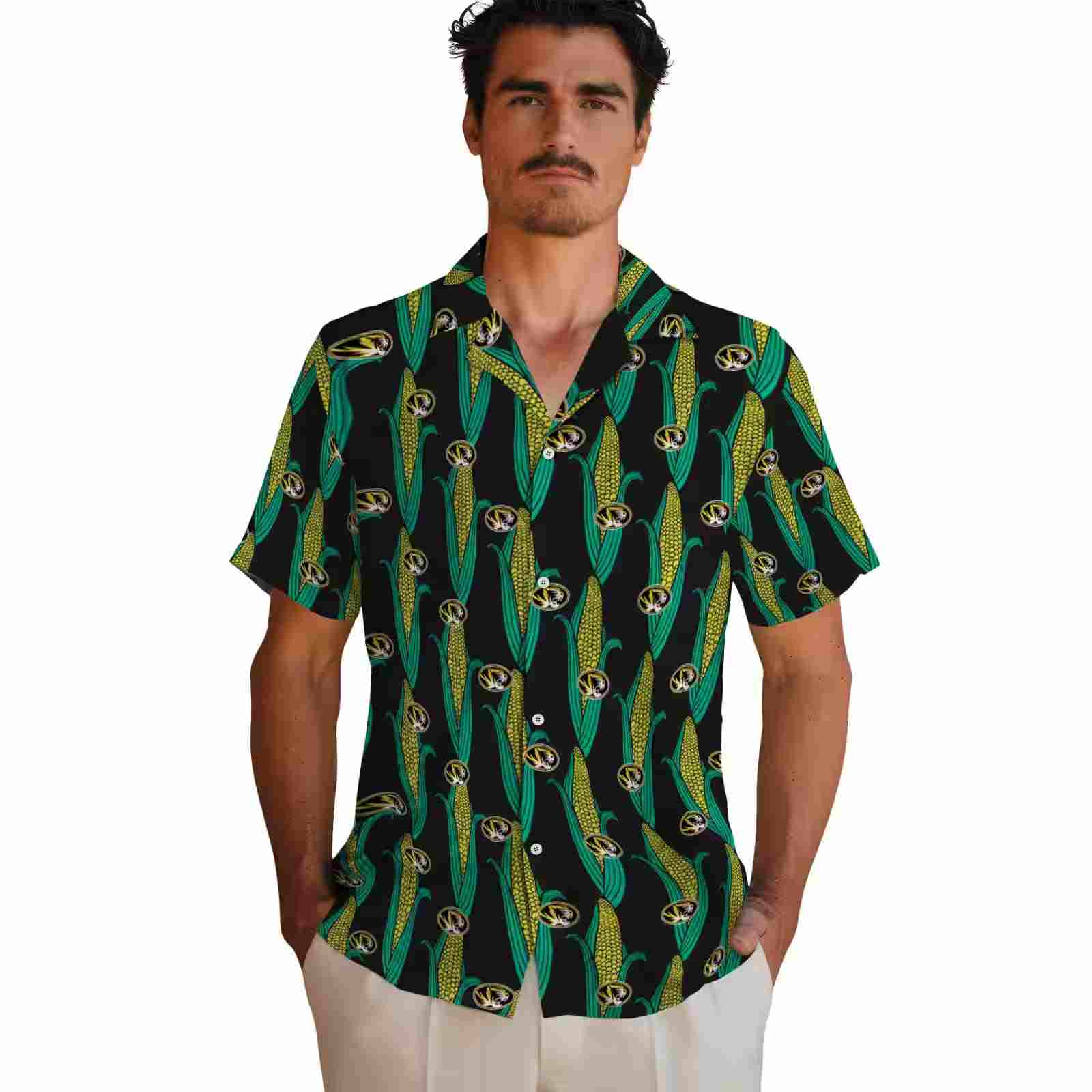 missouri tigers corn motifs black green hawaiian shirt fashion forward