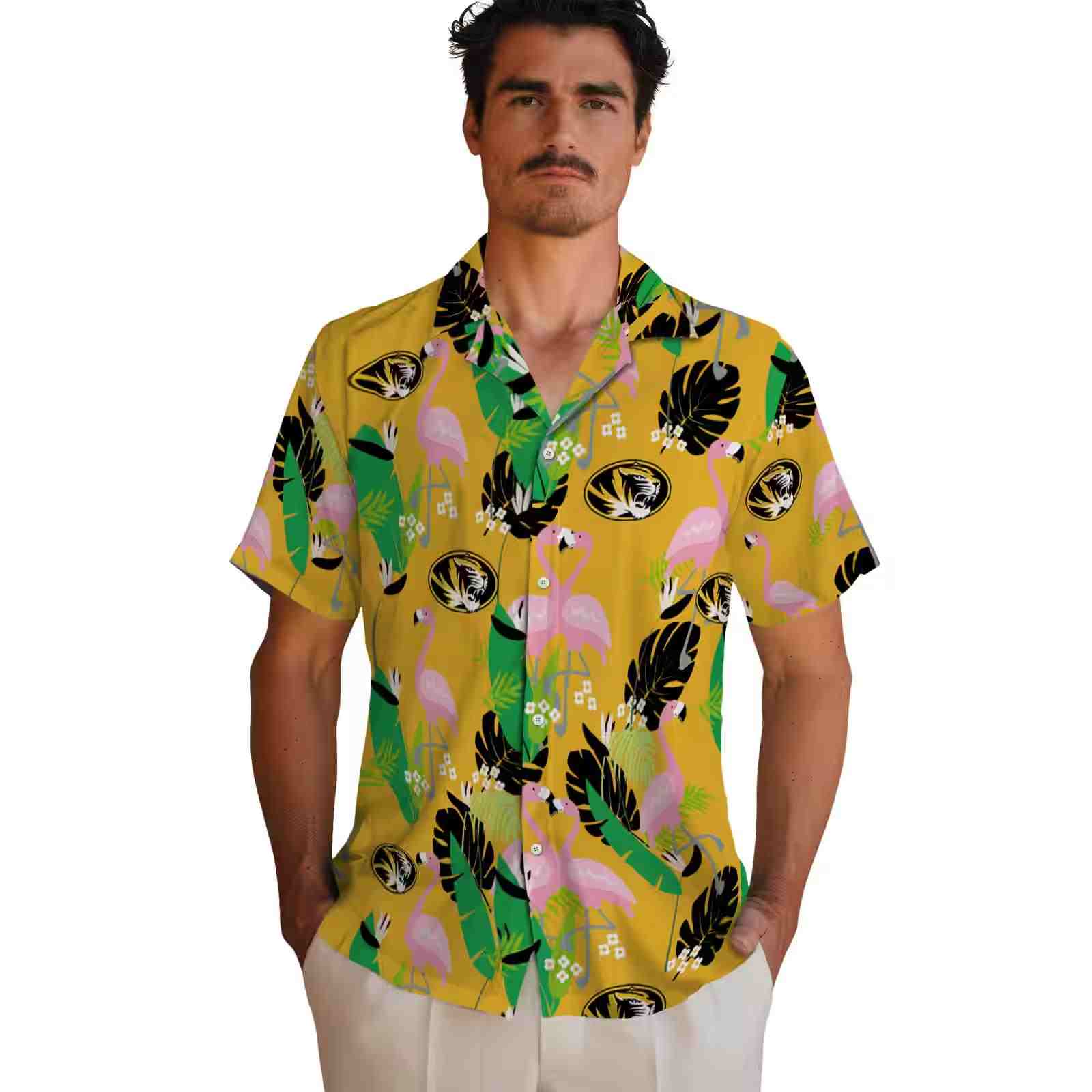 missouri tigers flamingo foliage black green hawaiian shirt fashion forward