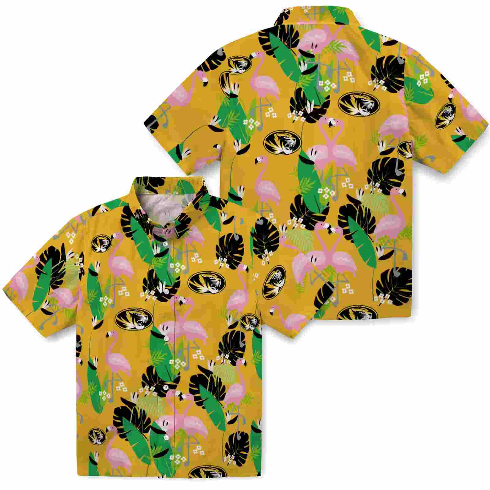 missouri tigers flamingo foliage black green hawaiian shirt high quality