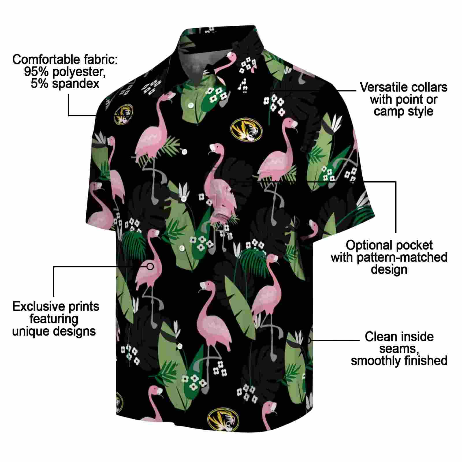 missouri tigers flamingo leaf motif black hawaiian shirt new arrival