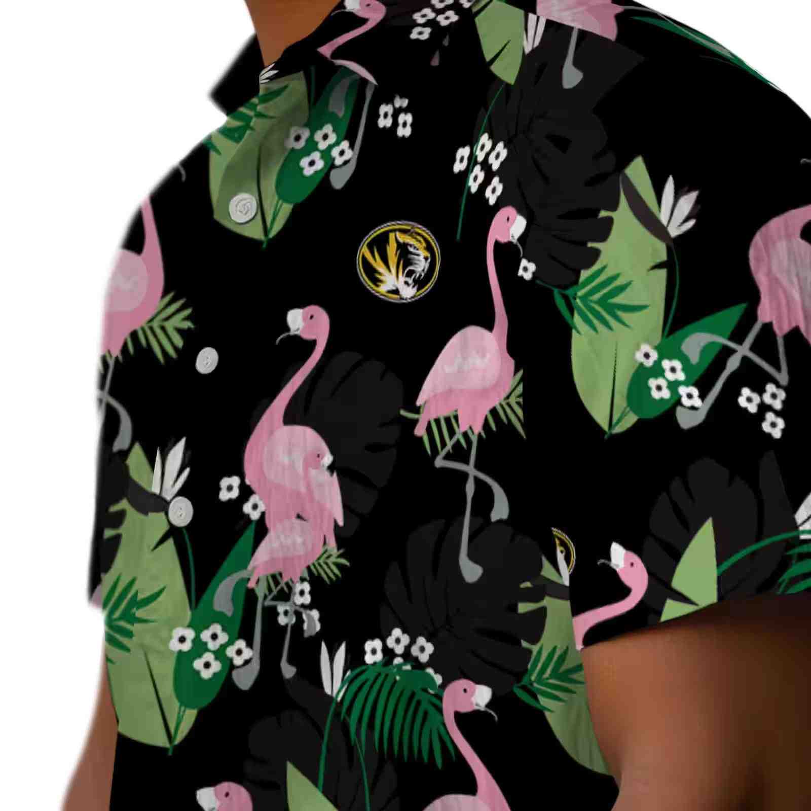 missouri tigers flamingo leaf motif black hawaiian shirt trendy