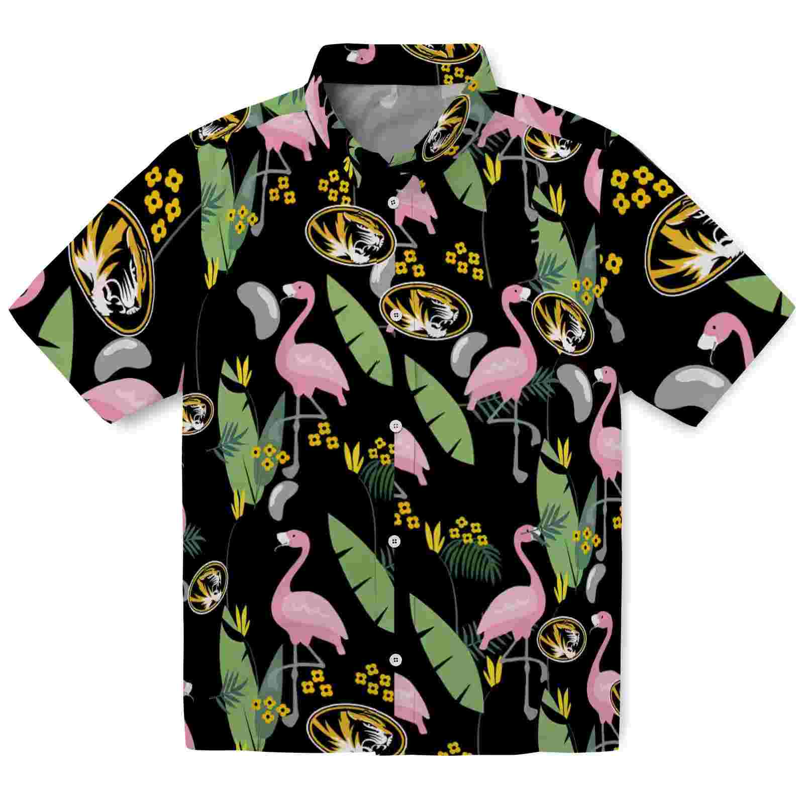 Missouri Tigers Flamingo Leaves Black Hawaiian Shirt