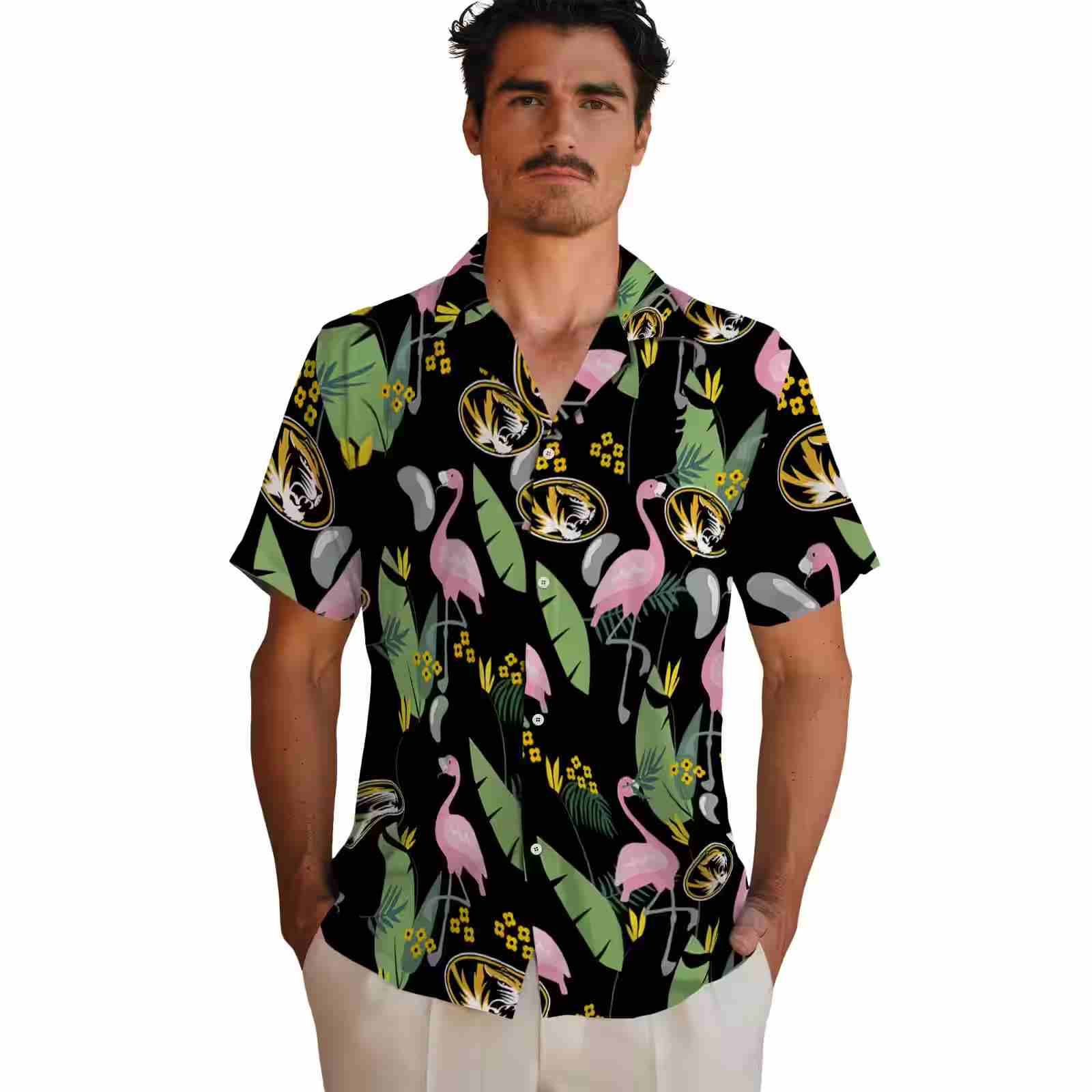 missouri tigers flamingo leaves black hawaiian shirt fashion forward