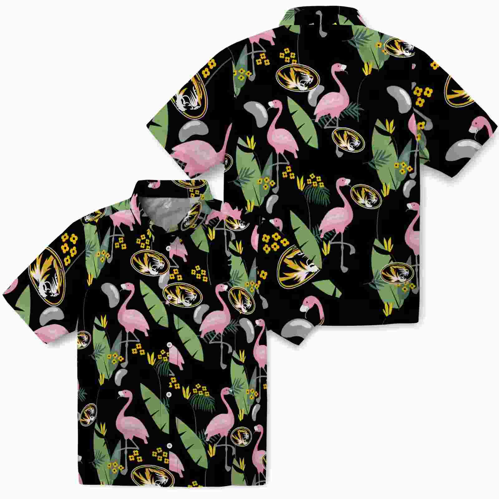 missouri tigers flamingo leaves black hawaiian shirt high quality