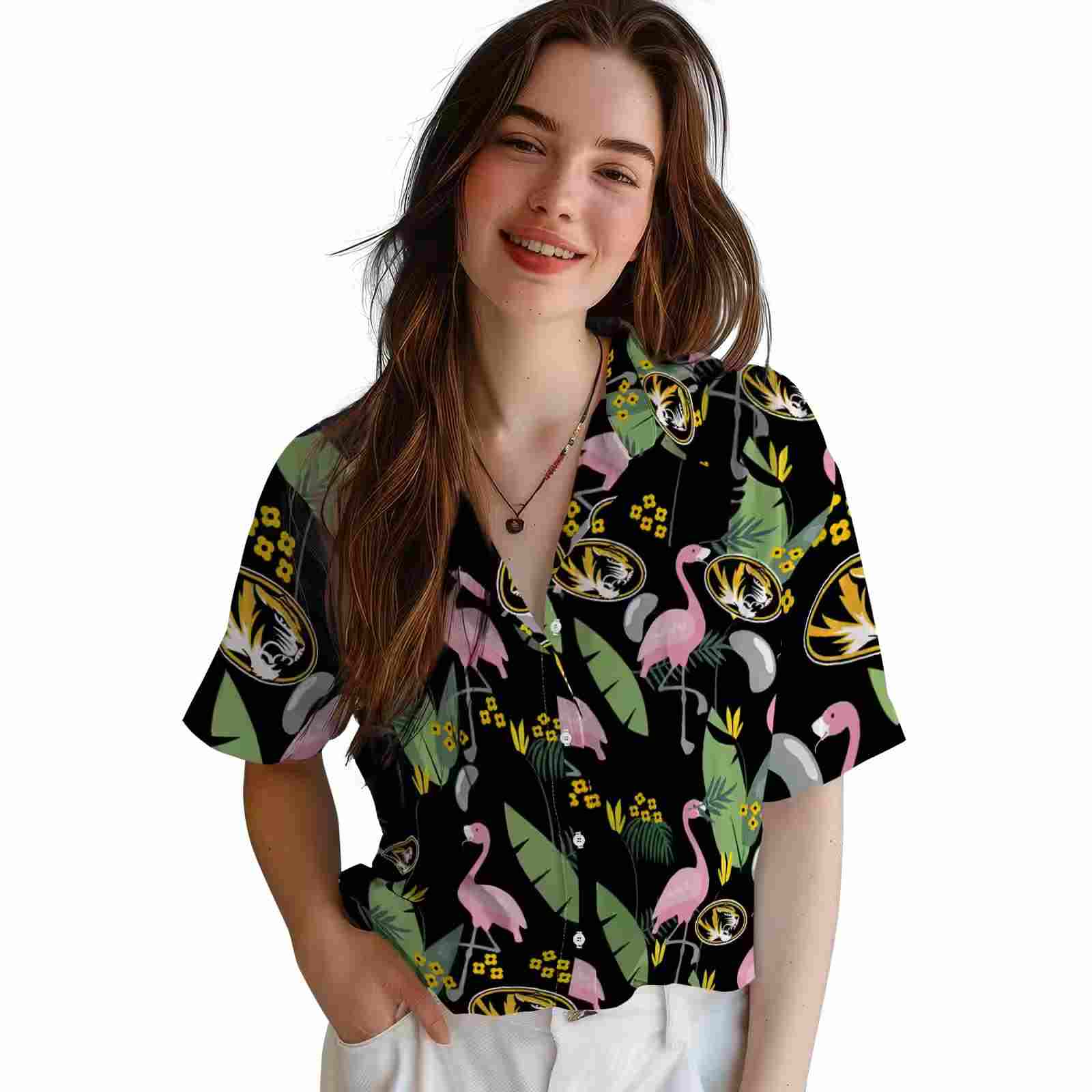 missouri tigers flamingo leaves black hawaiian shirt latest model