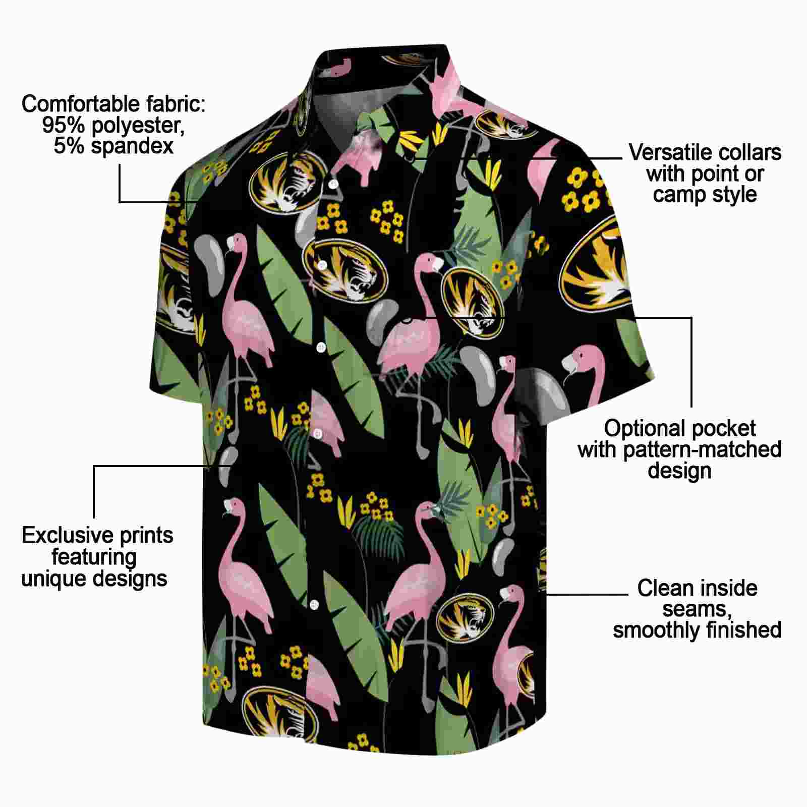 missouri tigers flamingo leaves black hawaiian shirt new arrival