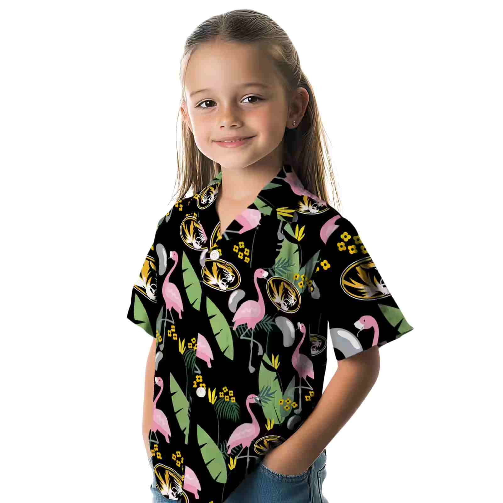 missouri tigers flamingo leaves black hawaiian shirt premium grade