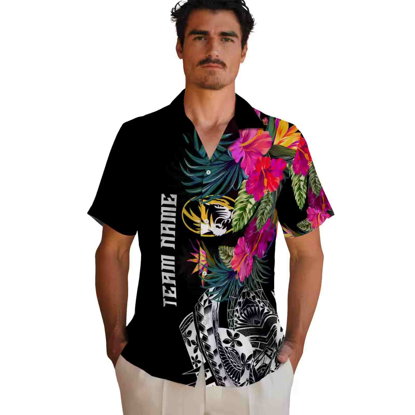 missouri tigers floral polynesian black hawaiian shirt fashion forward