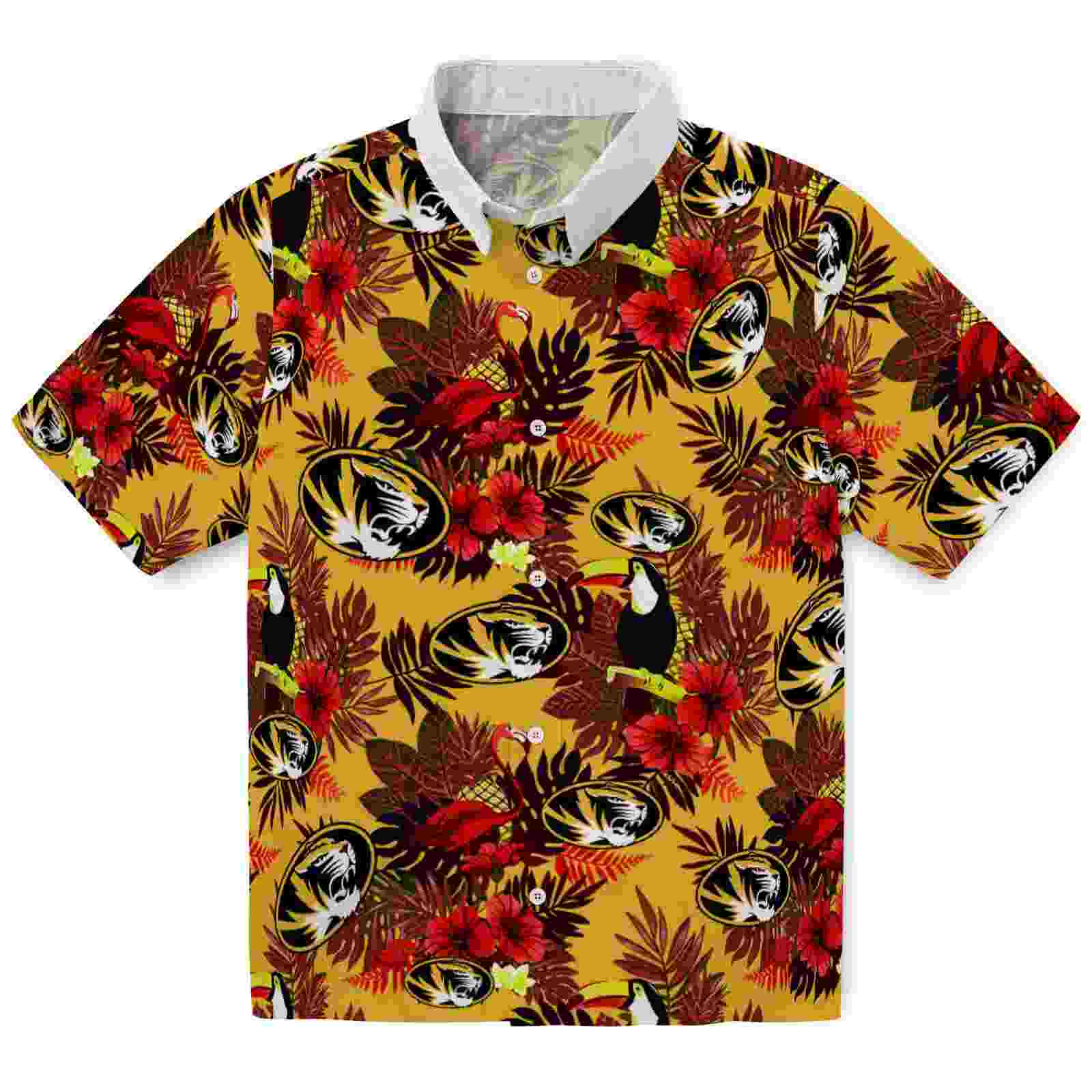 Missouri Tigers Floral Toucan Black Red Hawaiian Shirt