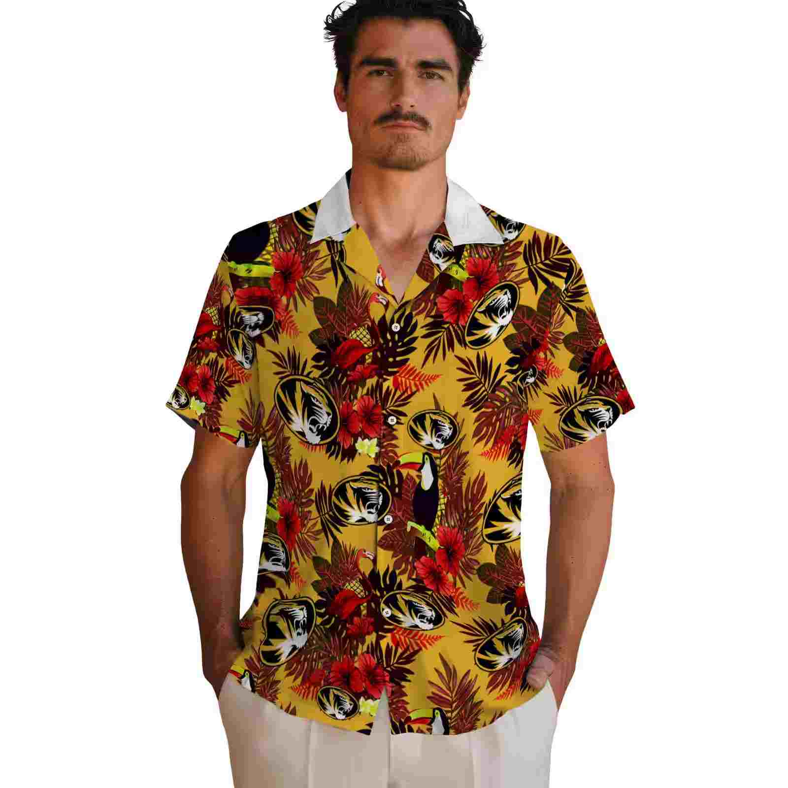 missouri tigers floral toucan black red hawaiian shirt fashion forward