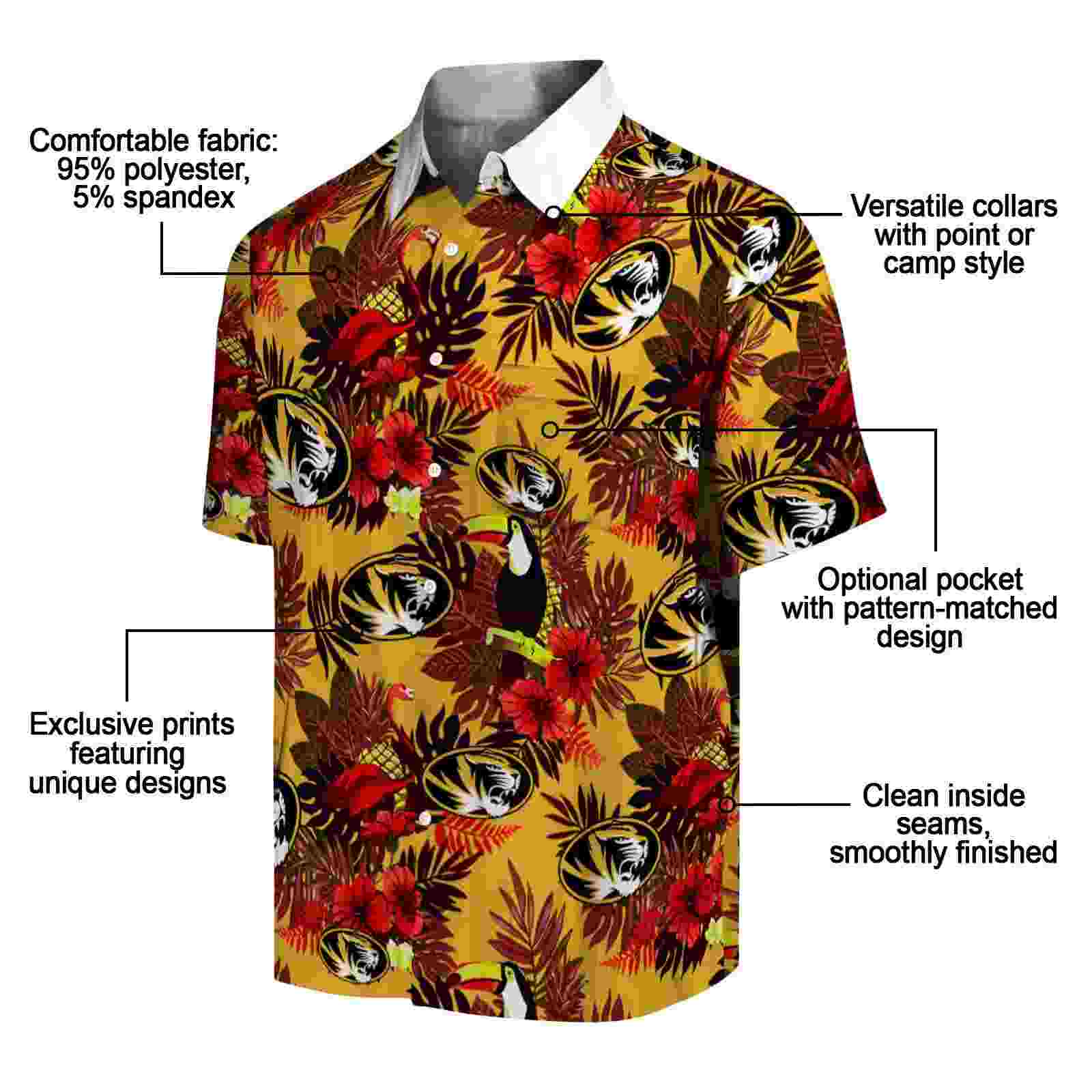 missouri tigers floral toucan black red hawaiian shirt new arrival