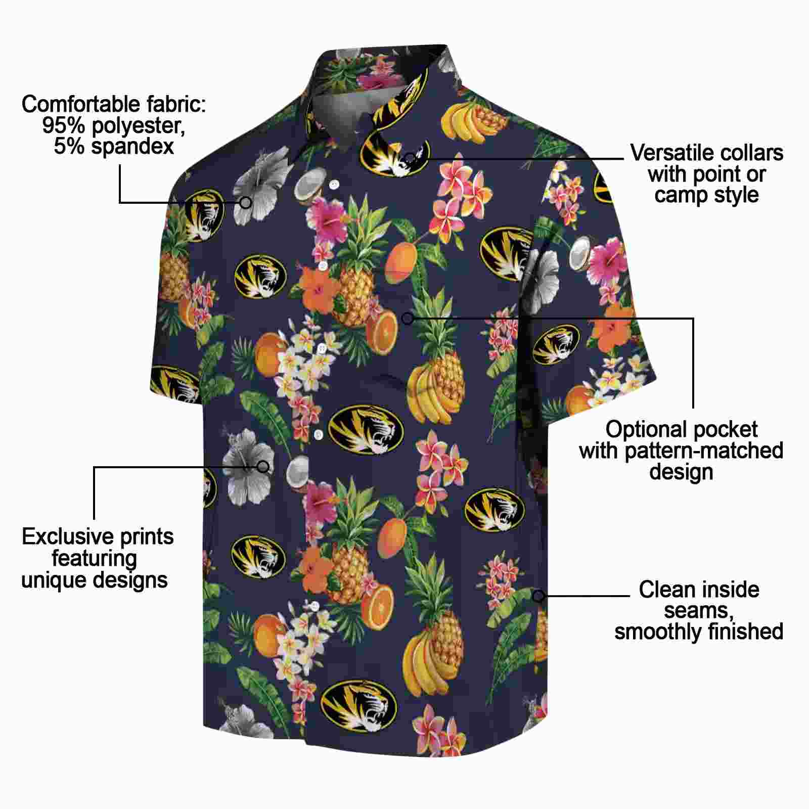 missouri tigers hibiscus and fruit navy blue hawaiian shirt new arrival