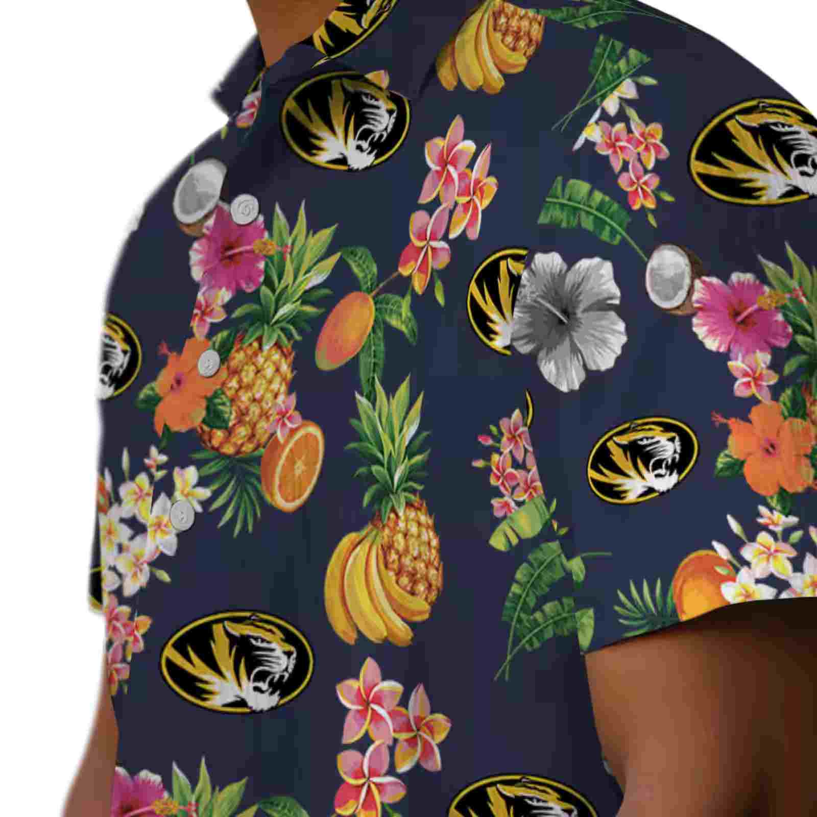 missouri tigers hibiscus and fruit navy blue hawaiian shirt trendy