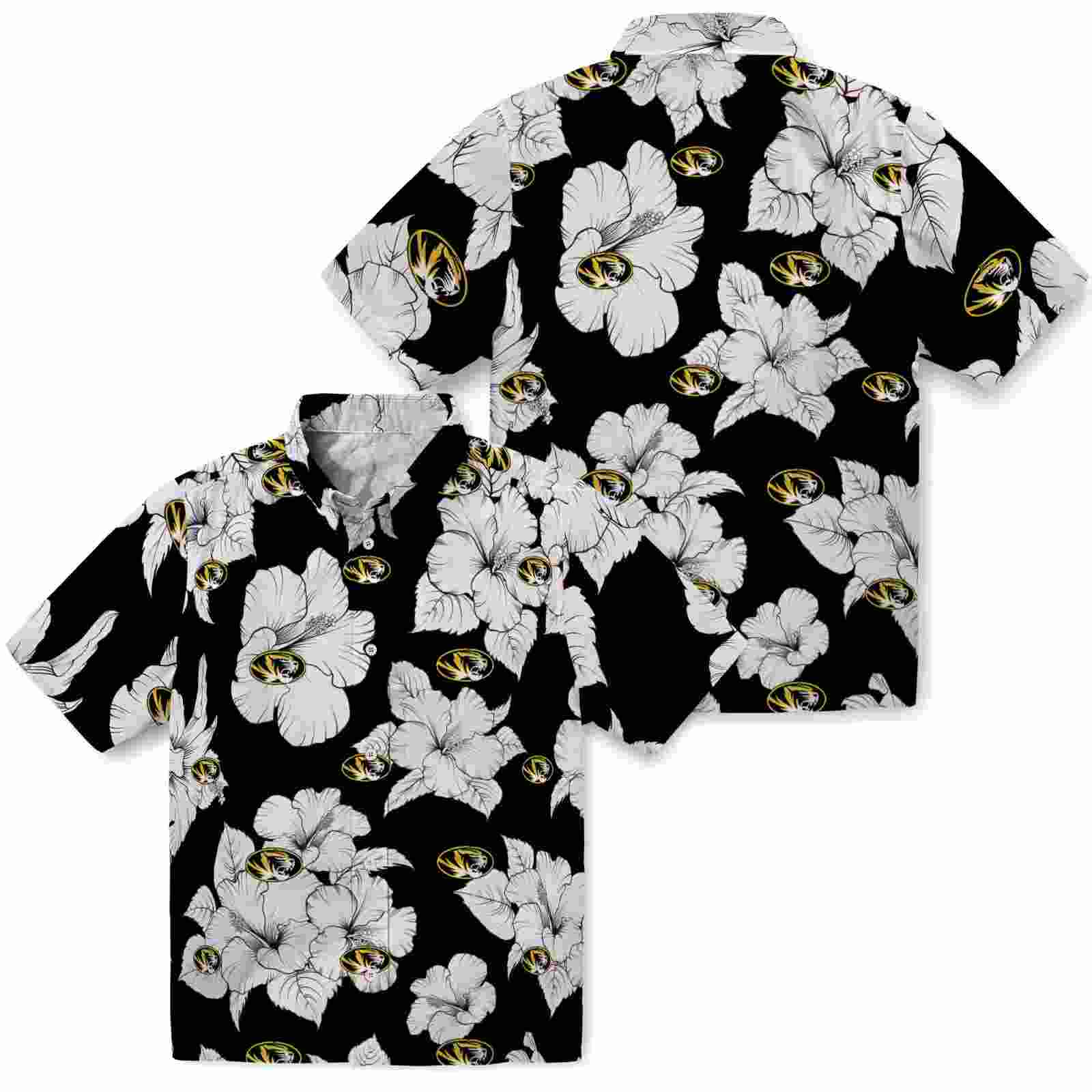 missouri tigers hibiscus blooms black white hawaiian shirt high quality