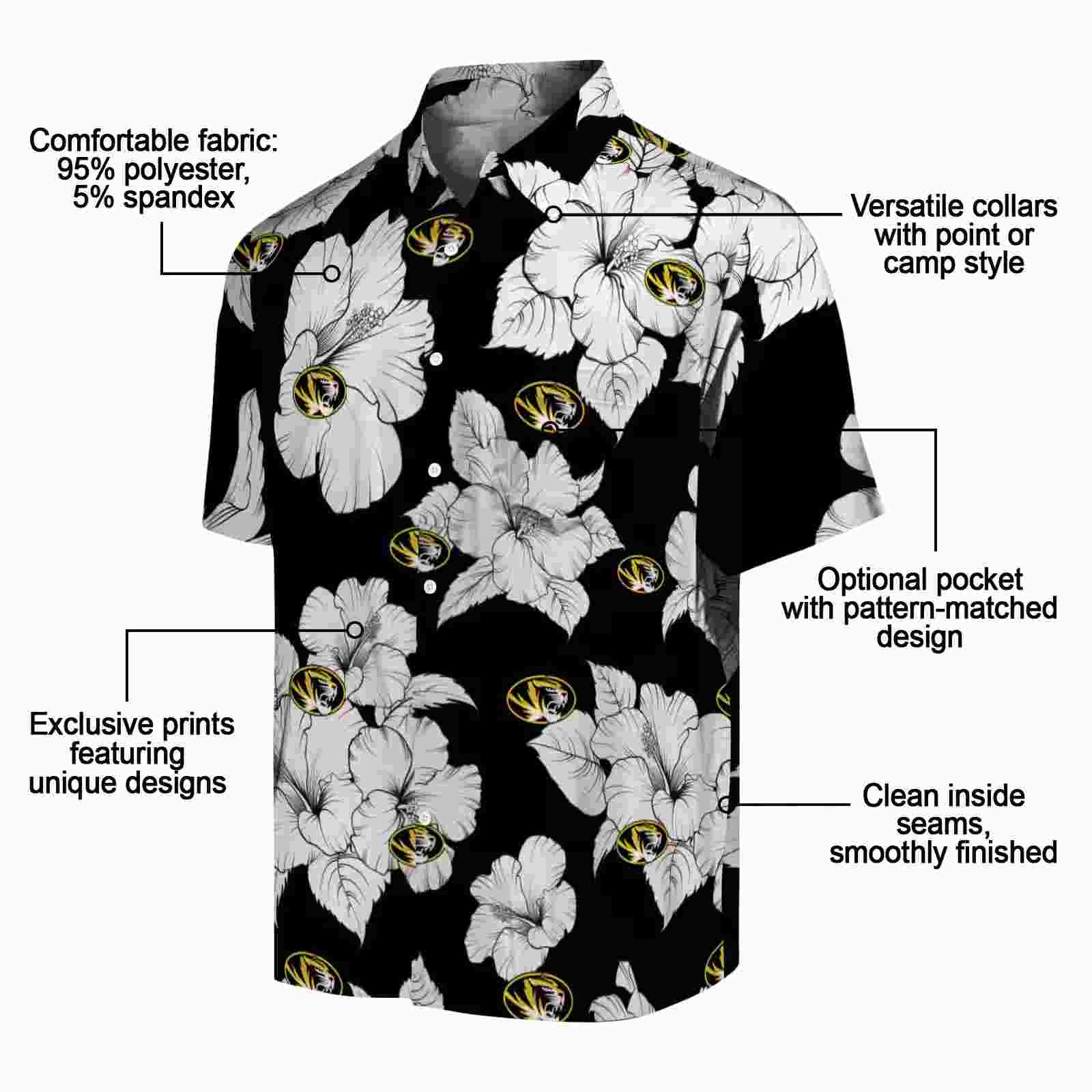 missouri tigers hibiscus blooms black white hawaiian shirt new arrival