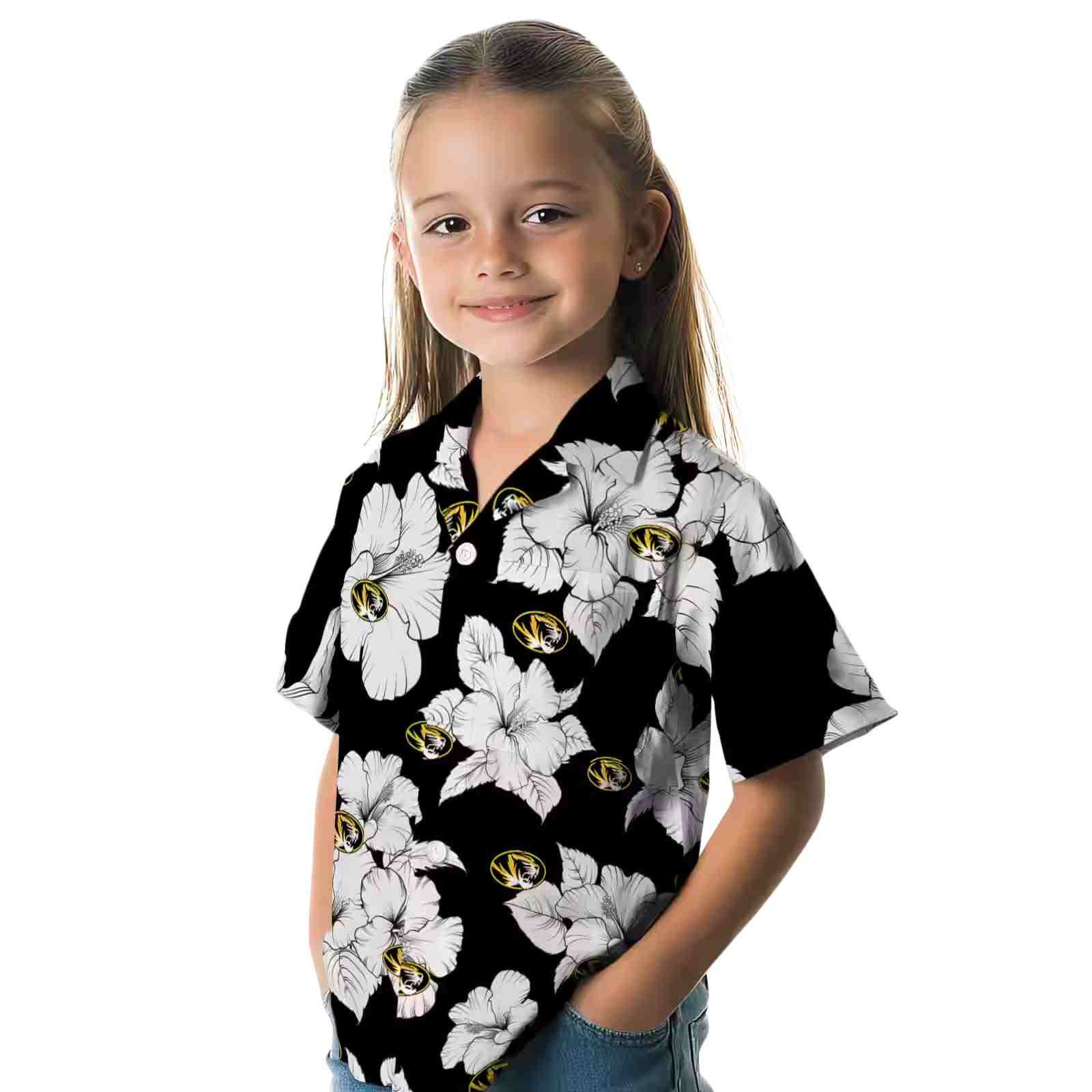 missouri tigers hibiscus blooms black white hawaiian shirt premium grade