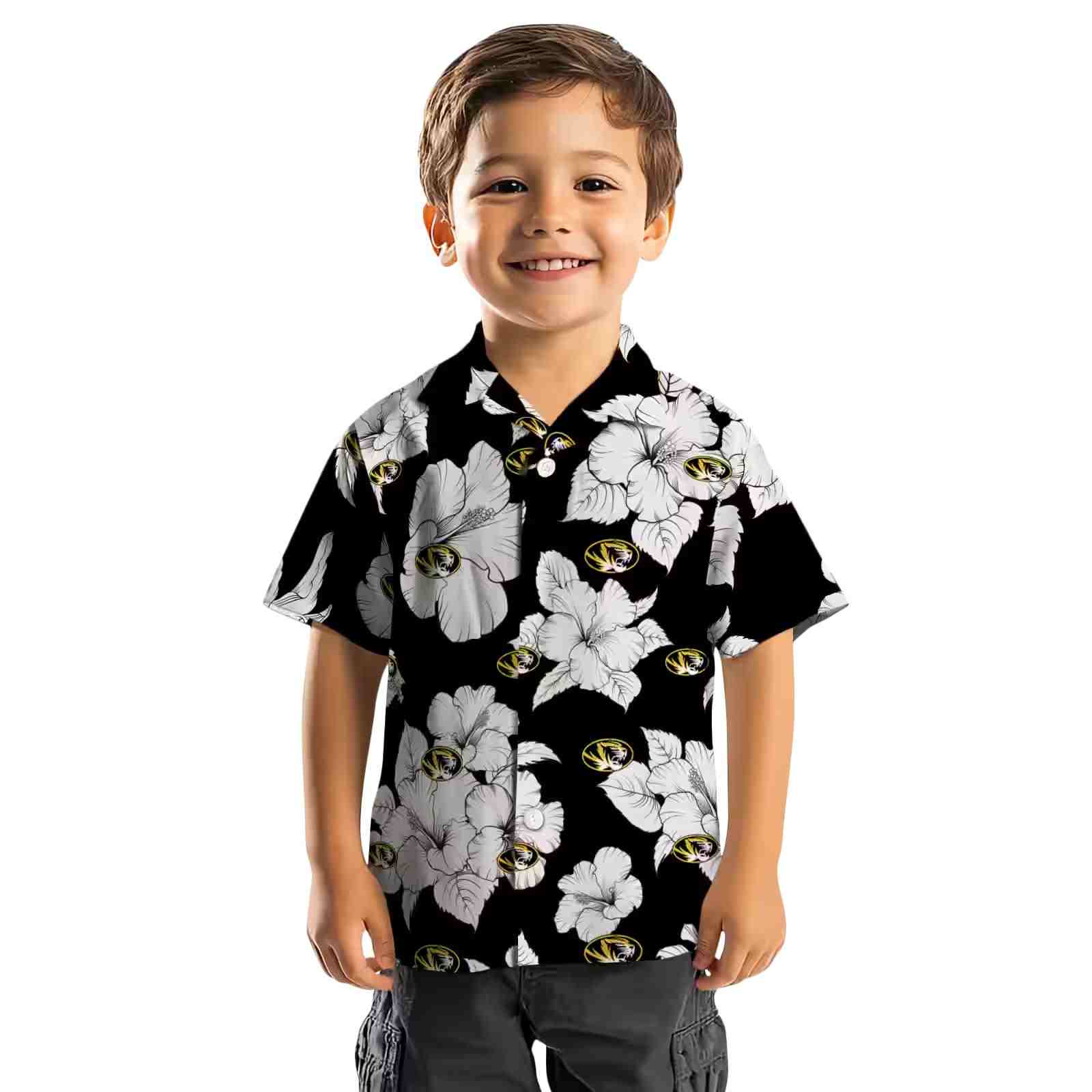 missouri tigers hibiscus blooms black white hawaiian shirt top rated