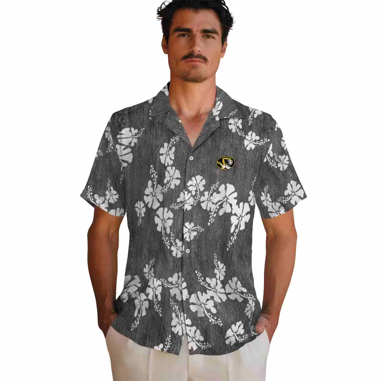 missouri tigers hibiscus clusters black hawaiian shirt fashion forward