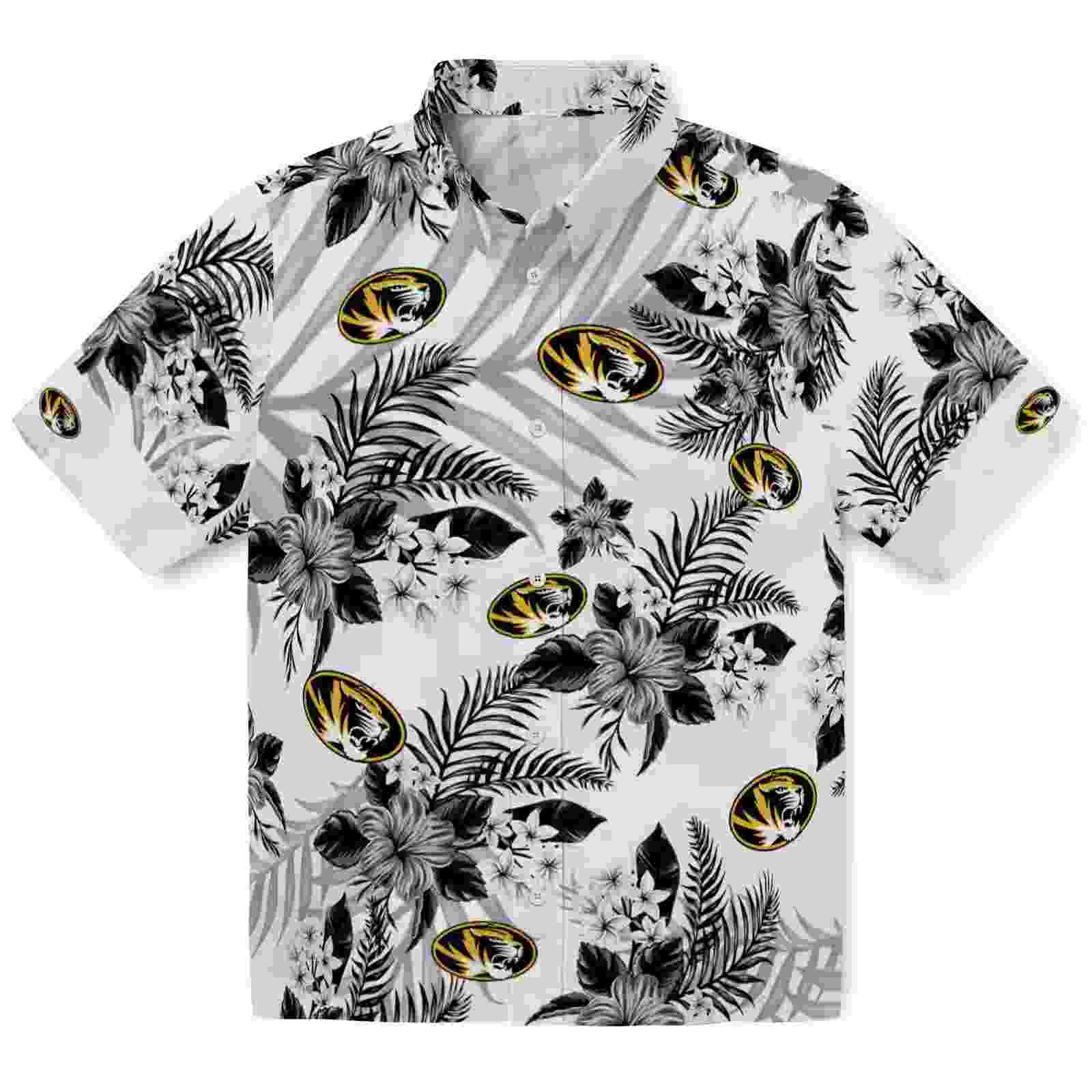 Missouri Tigers Hibiscus Palm Leaves Black White Hawaiian Shirt