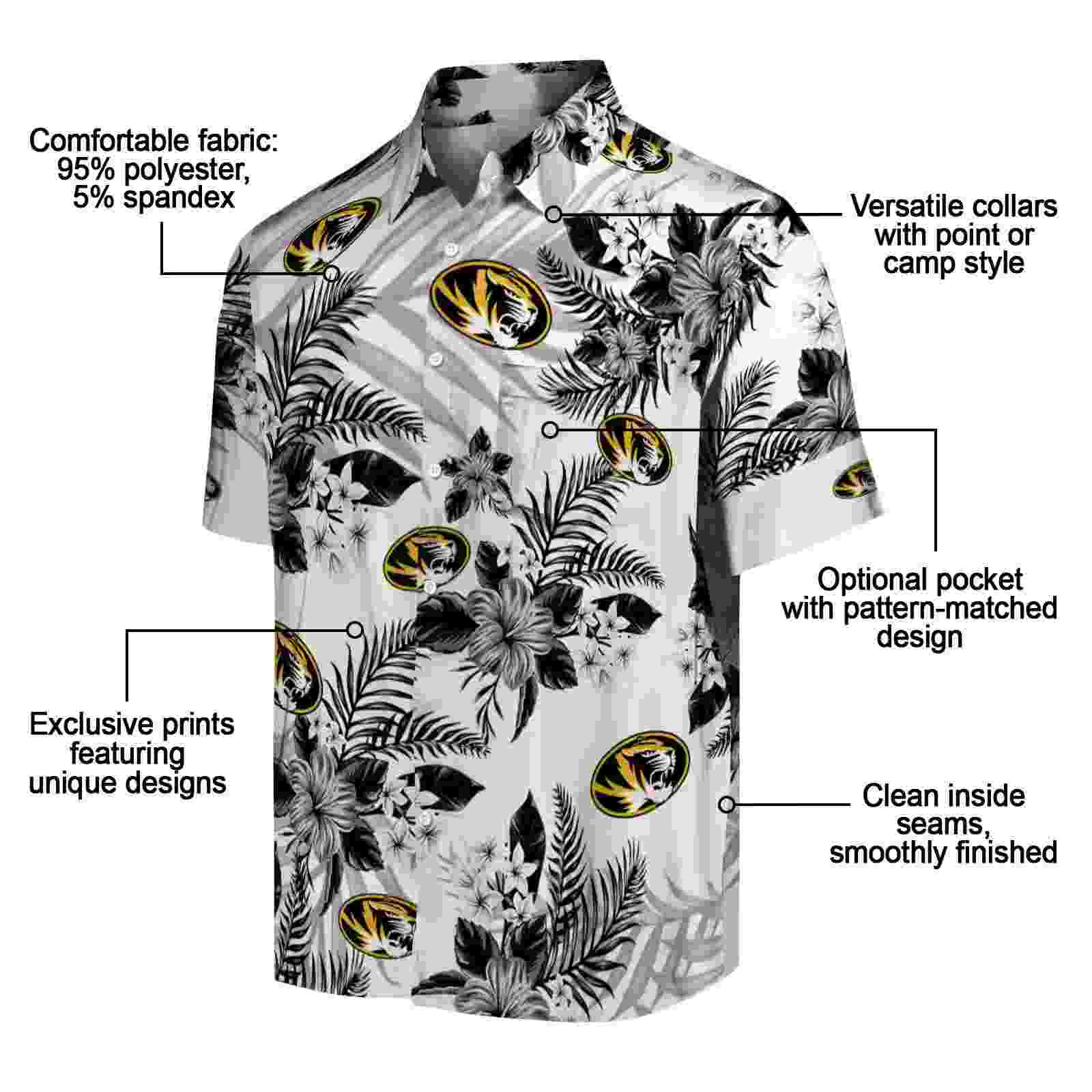 missouri tigers hibiscus palm leaves black white hawaiian shirt new arrival