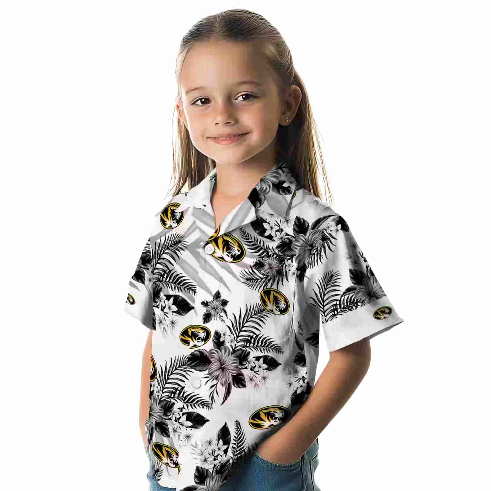 missouri tigers hibiscus palm leaves black white hawaiian shirt premium grade