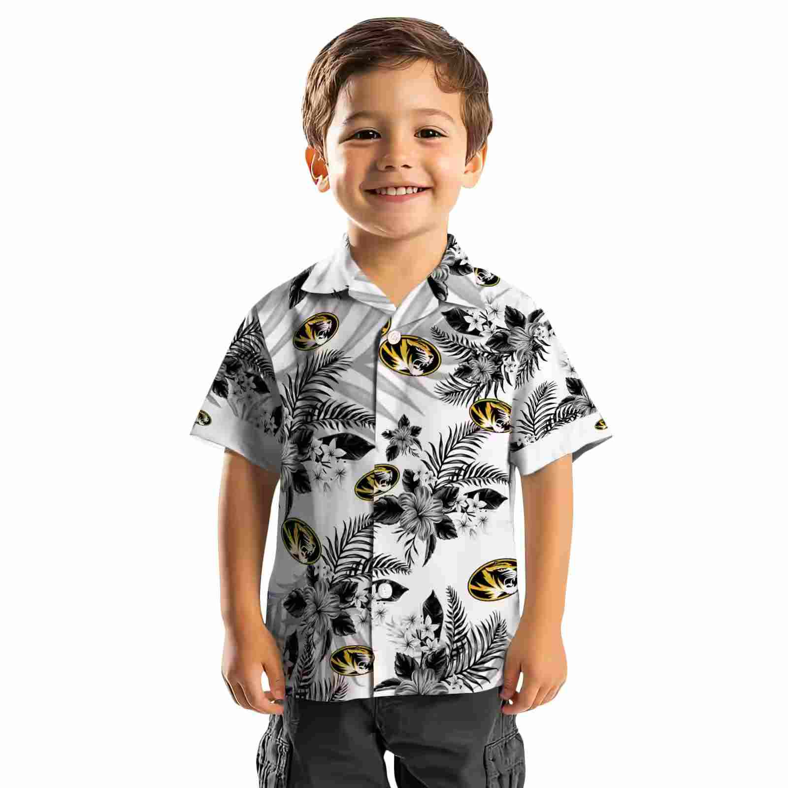 missouri tigers hibiscus palm leaves black white hawaiian shirt top rated