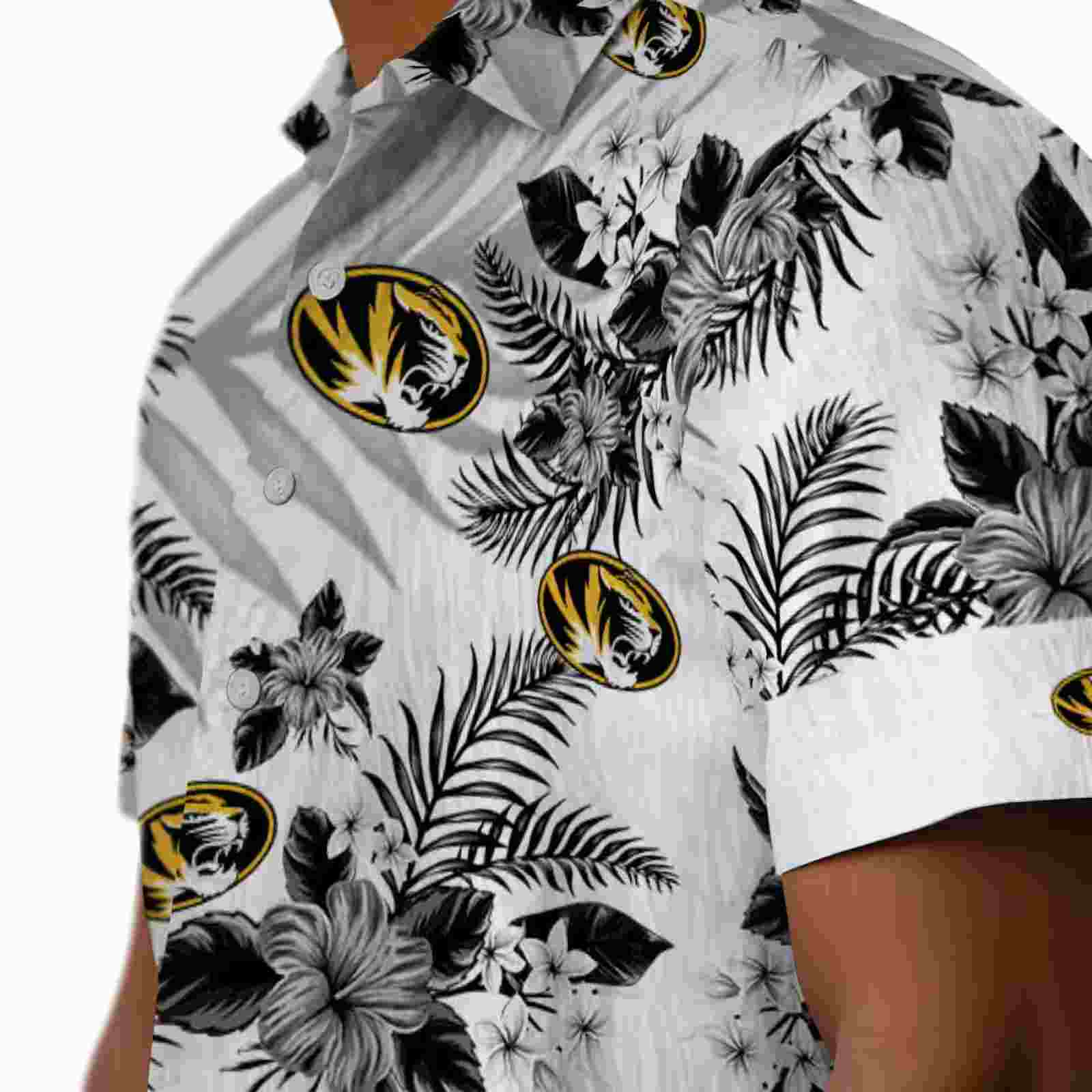 missouri tigers hibiscus palm leaves black white hawaiian shirt trendy