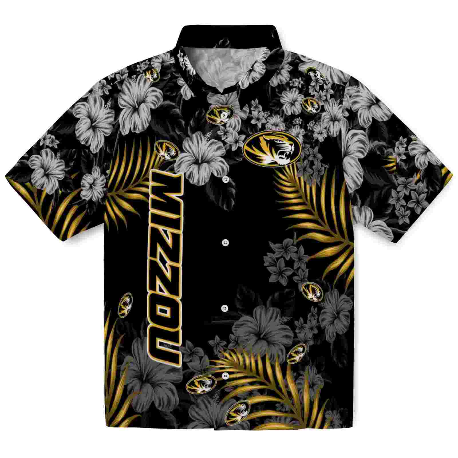 Missouri Tigers Hibiscus Print Black Hawaiian Shirt