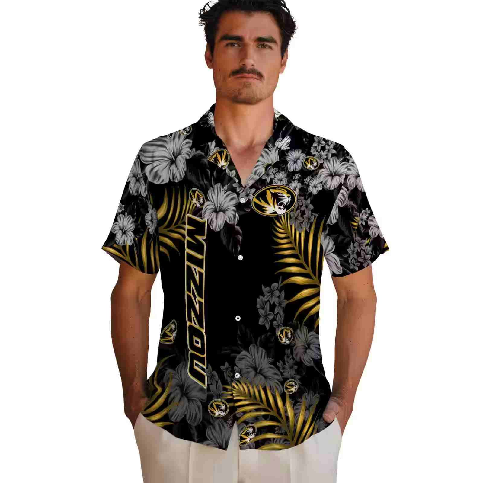 missouri tigers hibiscus print black hawaiian shirt fashion forward