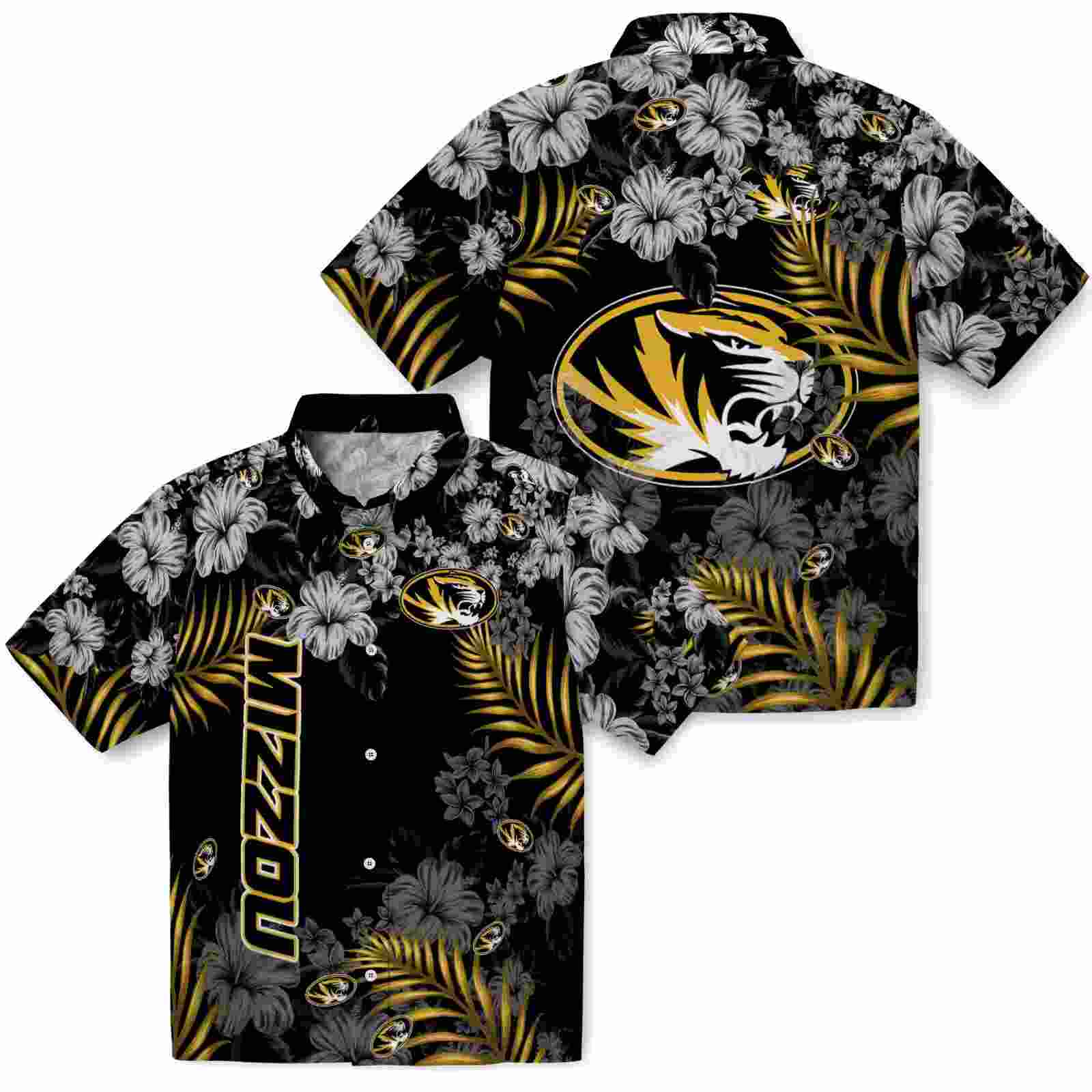 missouri tigers hibiscus print black hawaiian shirt high quality