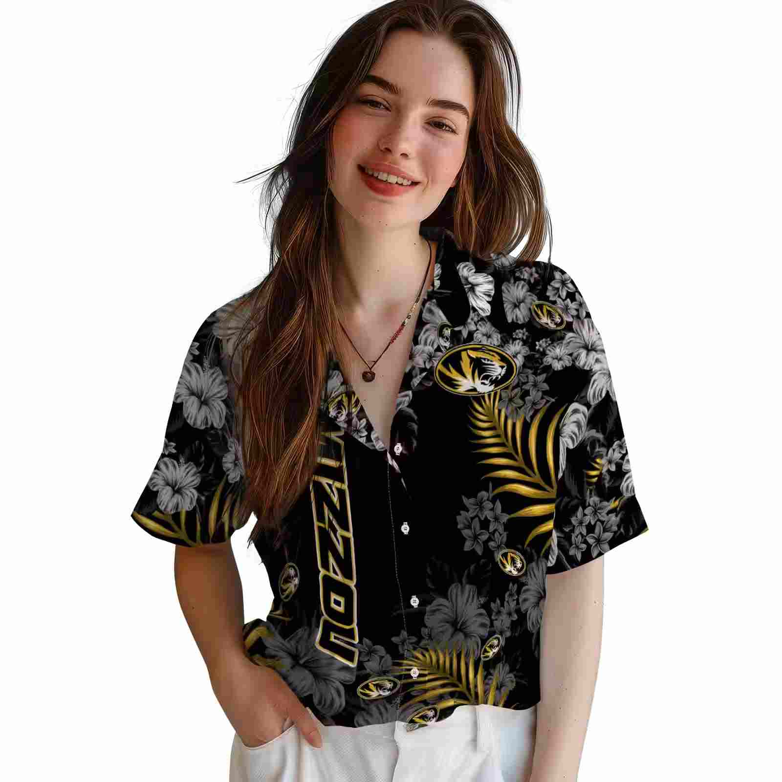 missouri tigers hibiscus print black hawaiian shirt latest model