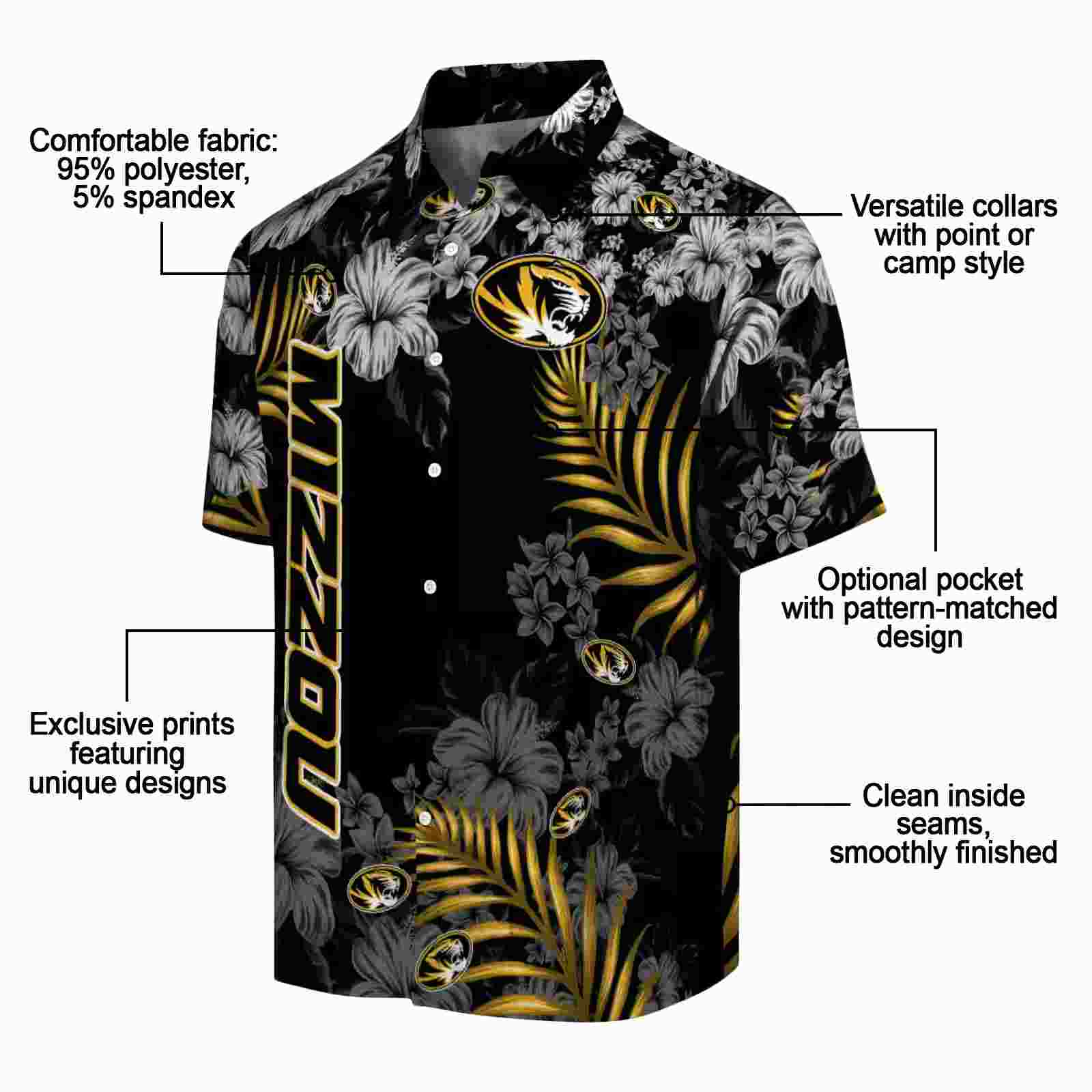 missouri tigers hibiscus print black hawaiian shirt new arrival