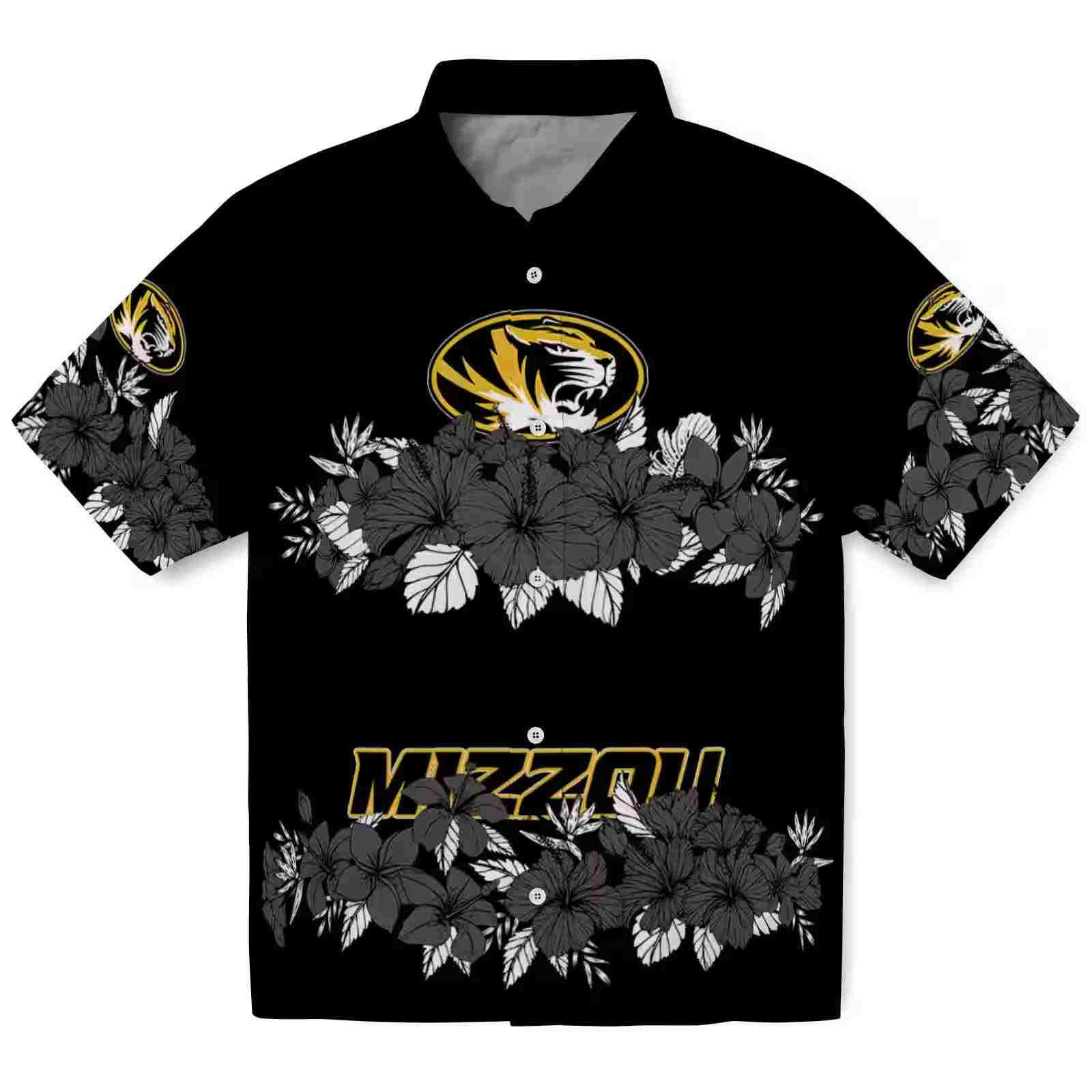 Missouri Tigers Hibiscus Stripe Black Hawaiian Shirt