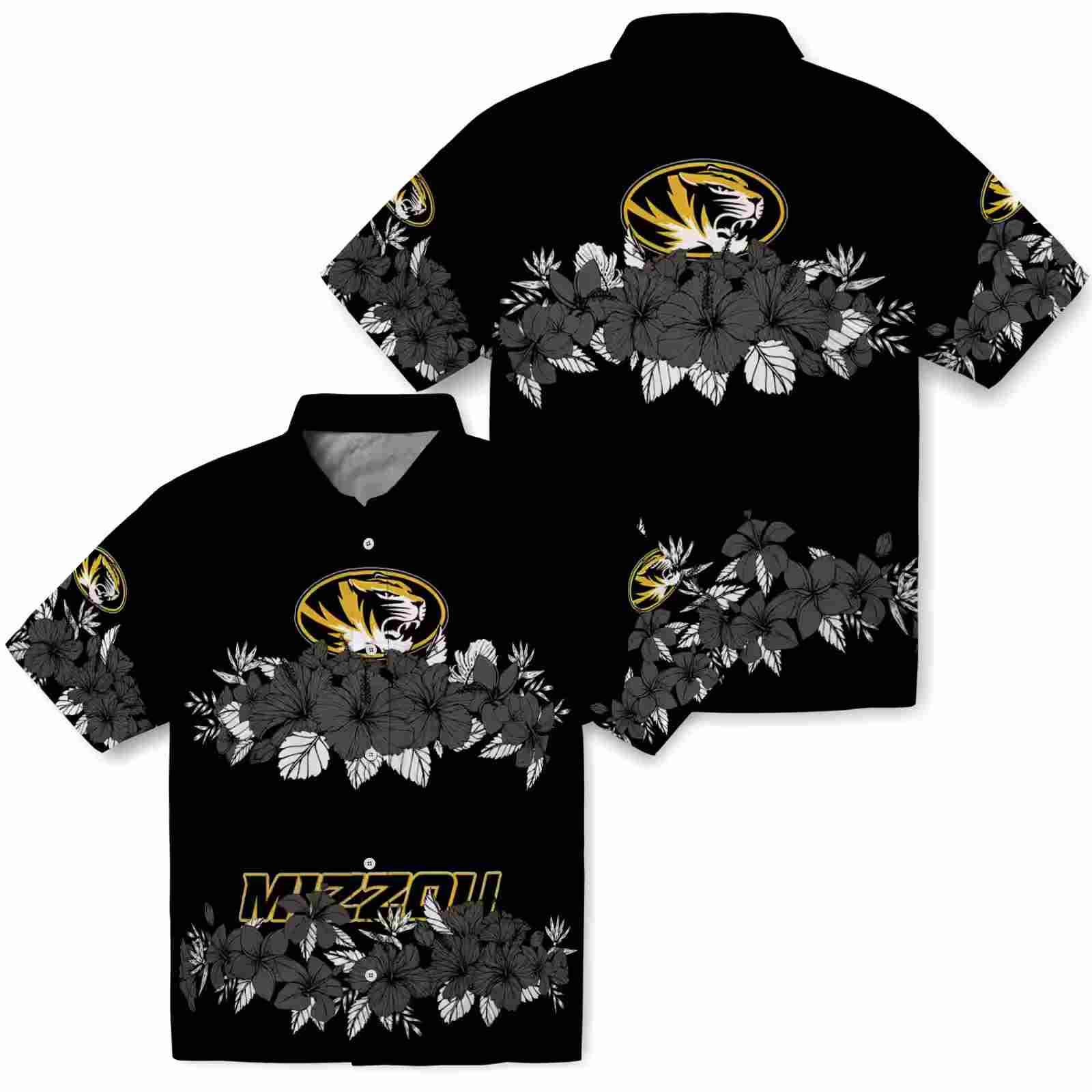 missouri tigers hibiscus stripe black hawaiian shirt high quality