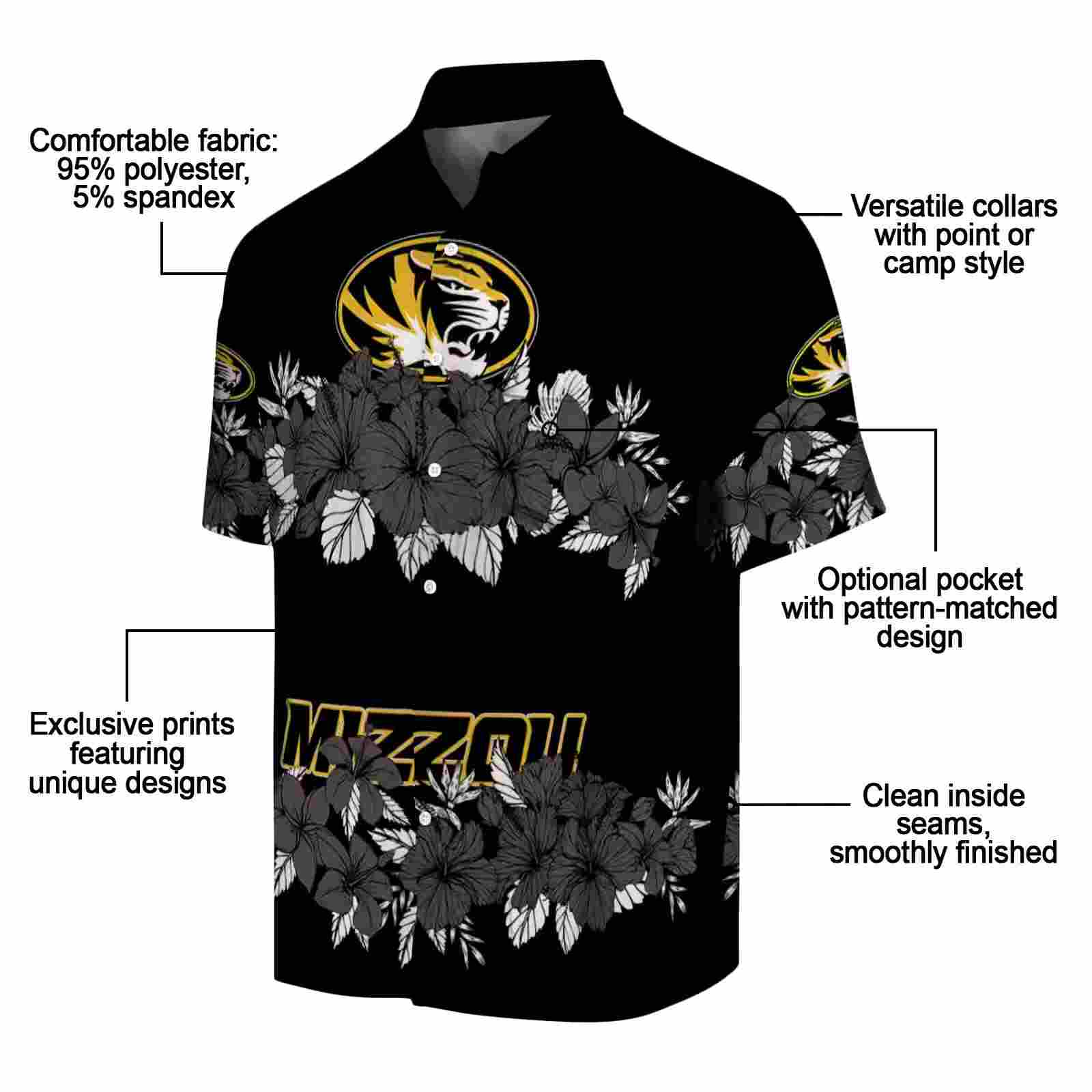 missouri tigers hibiscus stripe black hawaiian shirt new arrival