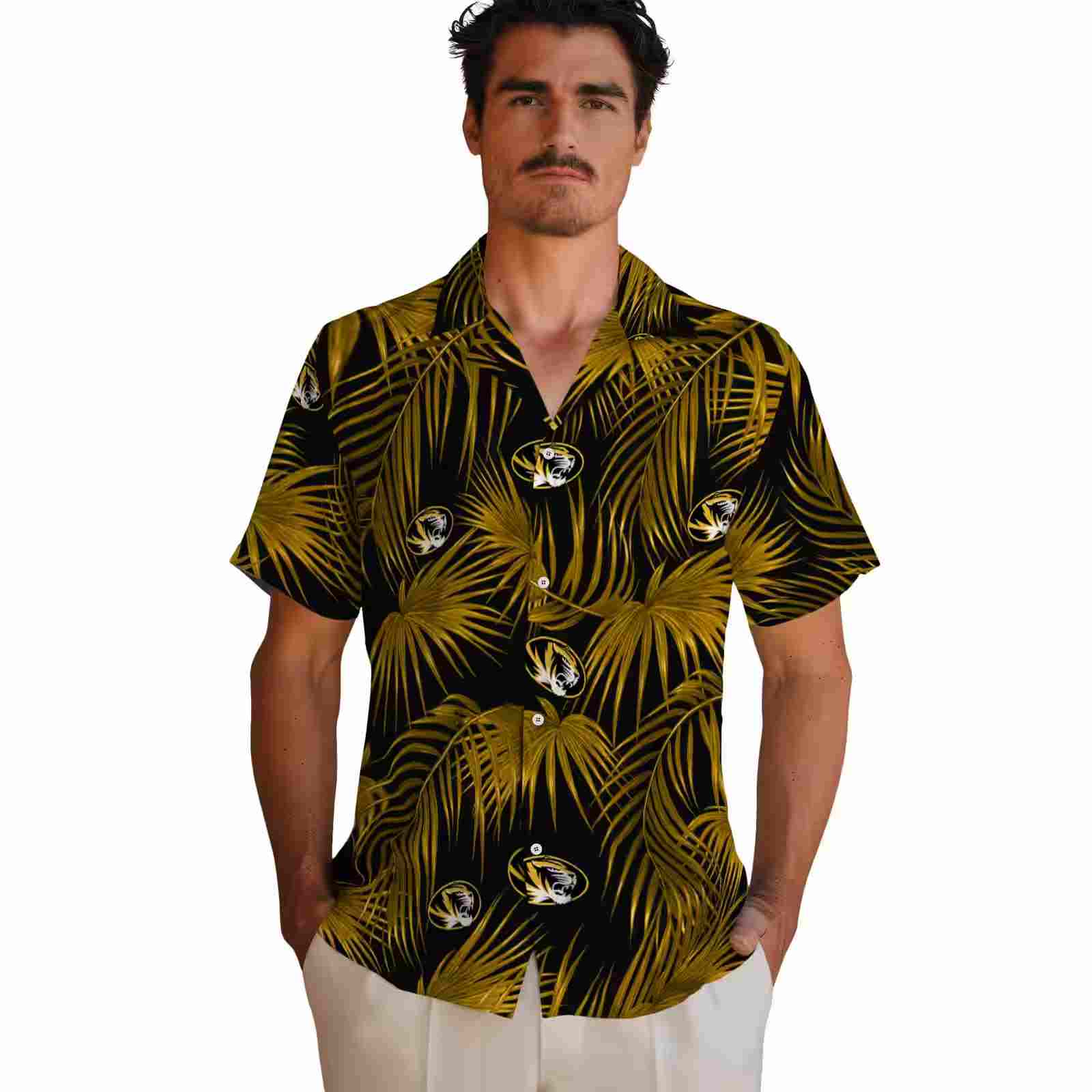 missouri tigers leafy palms black hawaiian shirt fashion forward