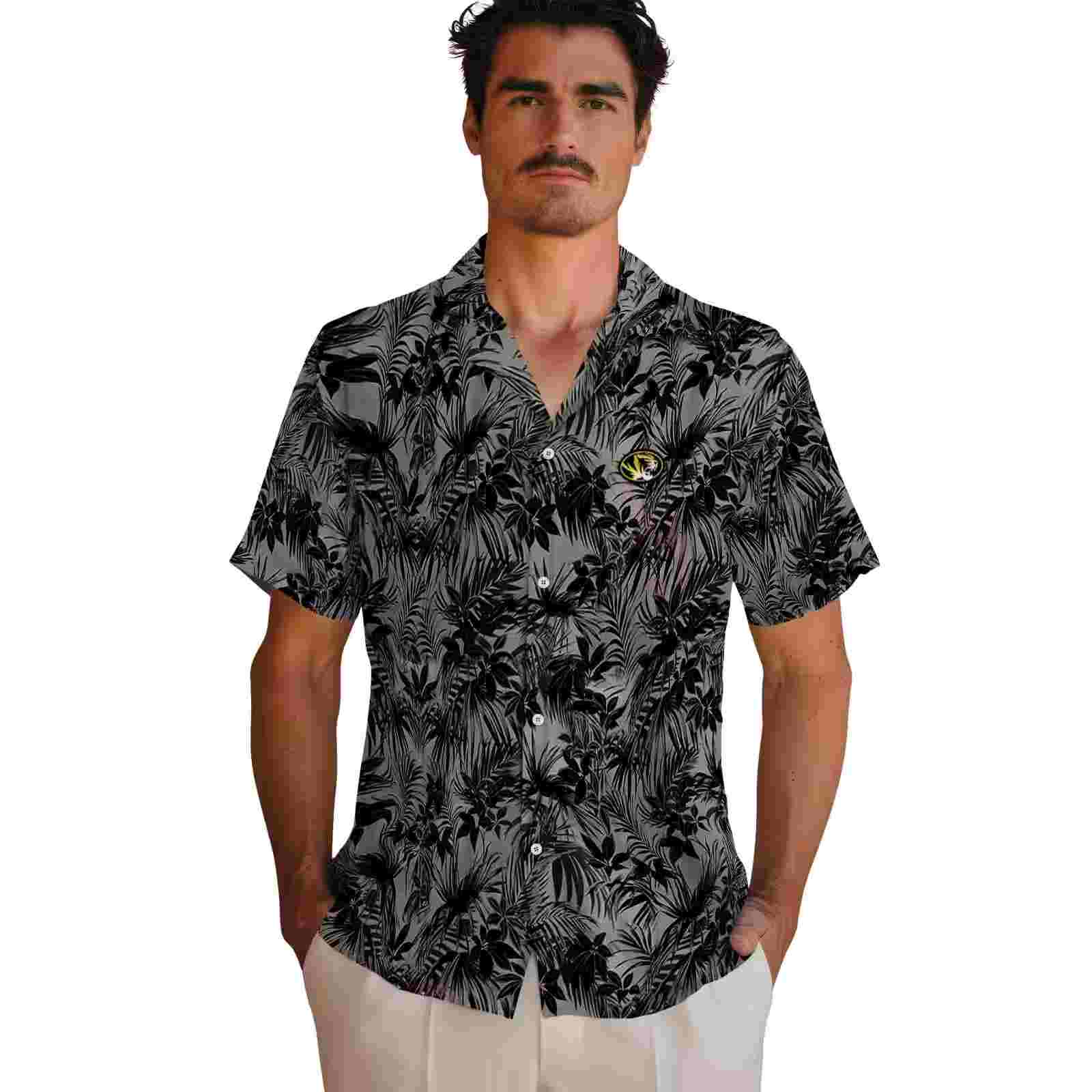 missouri tigers leafy pattern black hawaiian shirt fashion forward