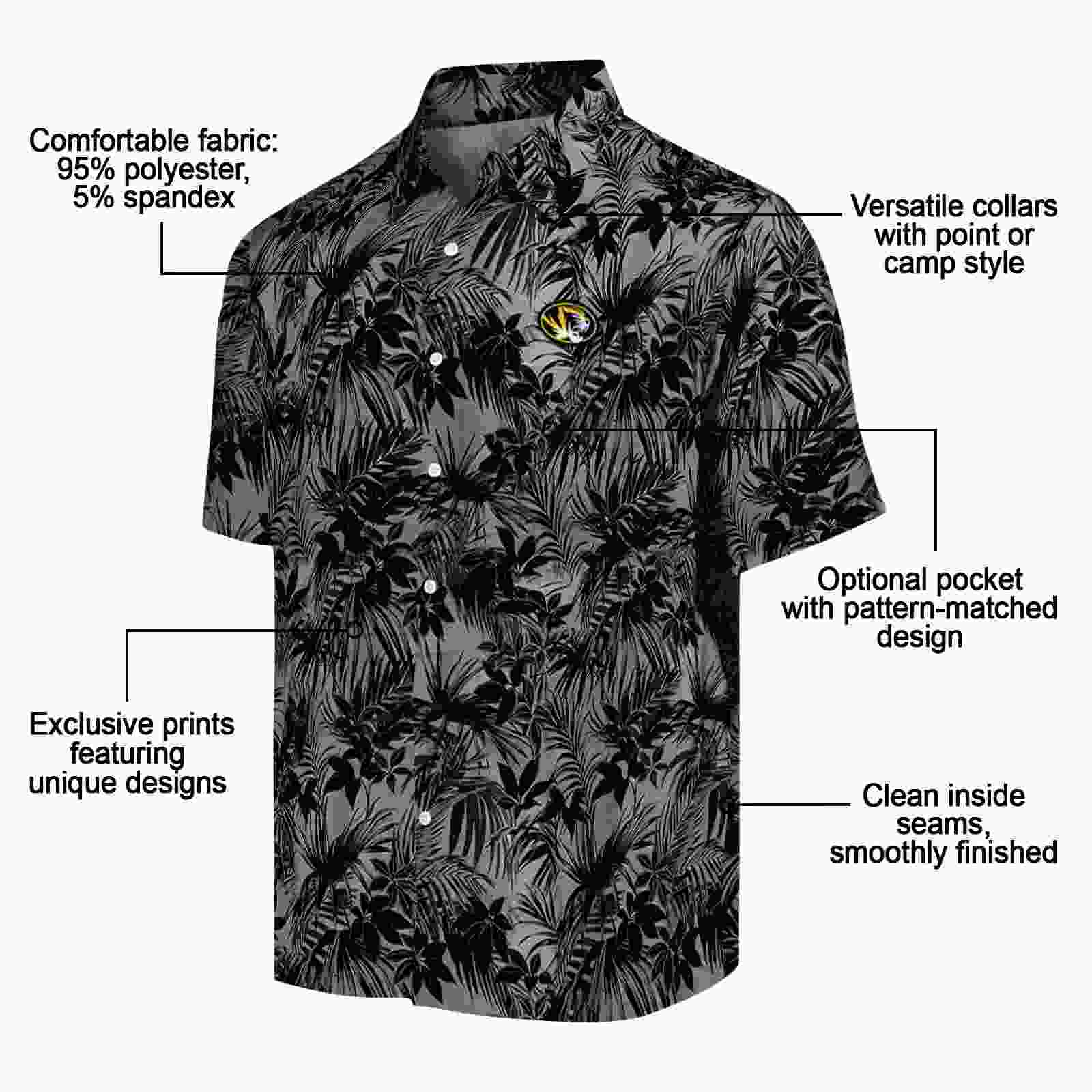 missouri tigers leafy pattern black hawaiian shirt new arrival