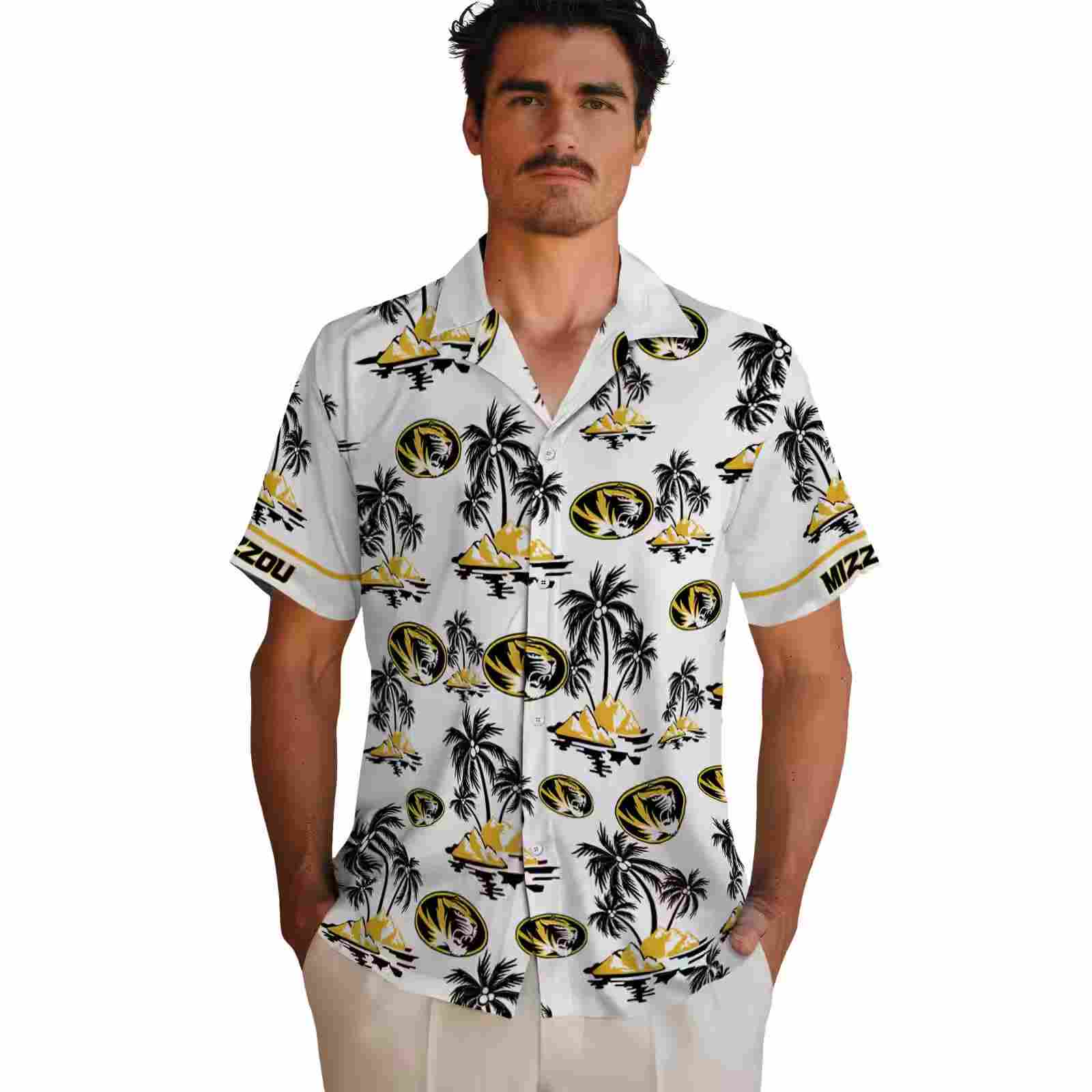 missouri tigers palm island print black white hawaiian shirt fashion forward