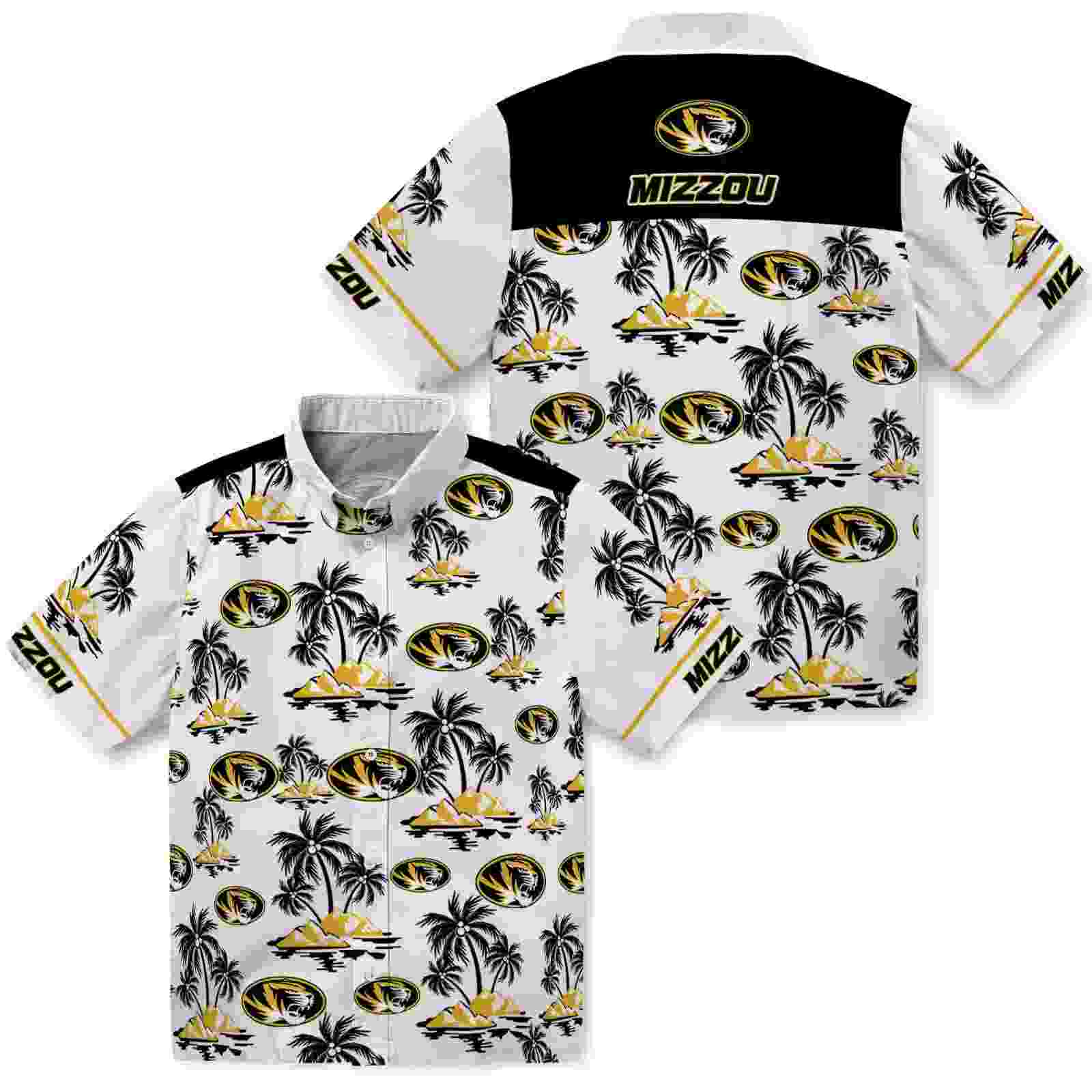 missouri tigers palm island print black white hawaiian shirt high quality