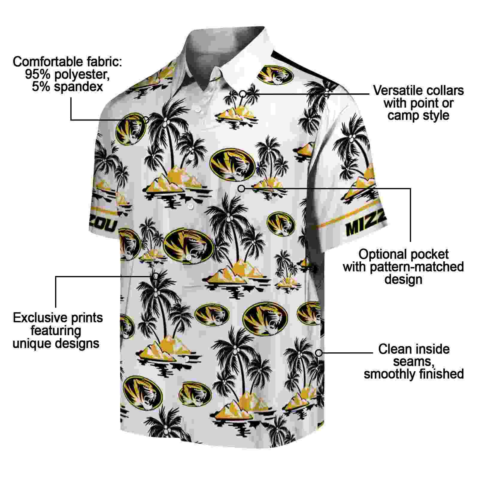 missouri tigers palm island print black white hawaiian shirt new arrival