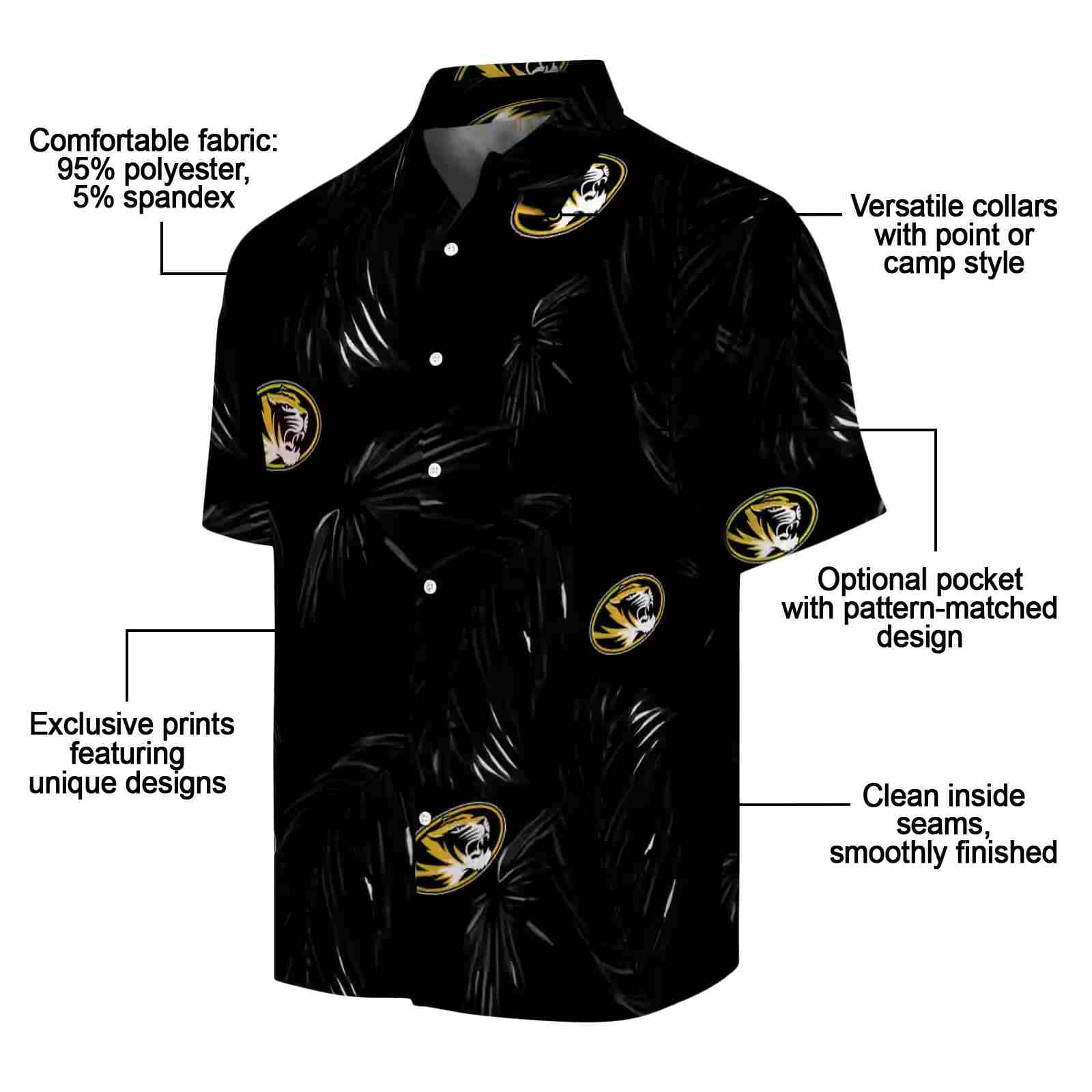 missouri tigers palm leaf black hawaiian shirt new arrival