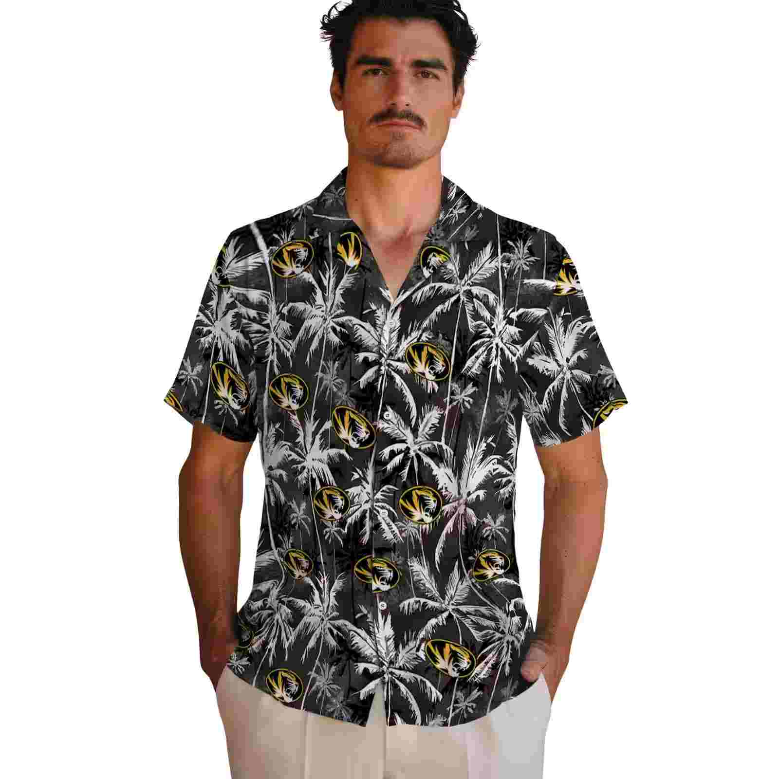 missouri tigers palm pattern black hawaiian shirt fashion forward