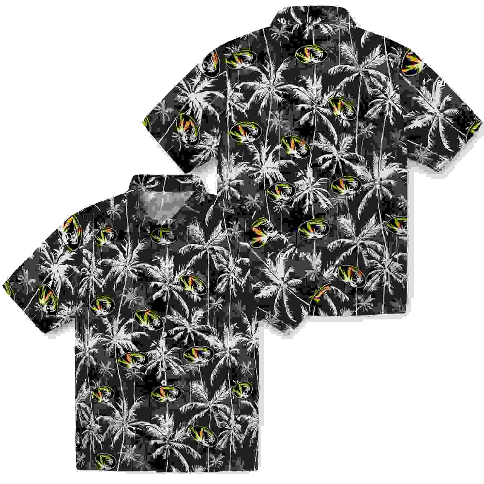 missouri tigers palm pattern black hawaiian shirt high quality