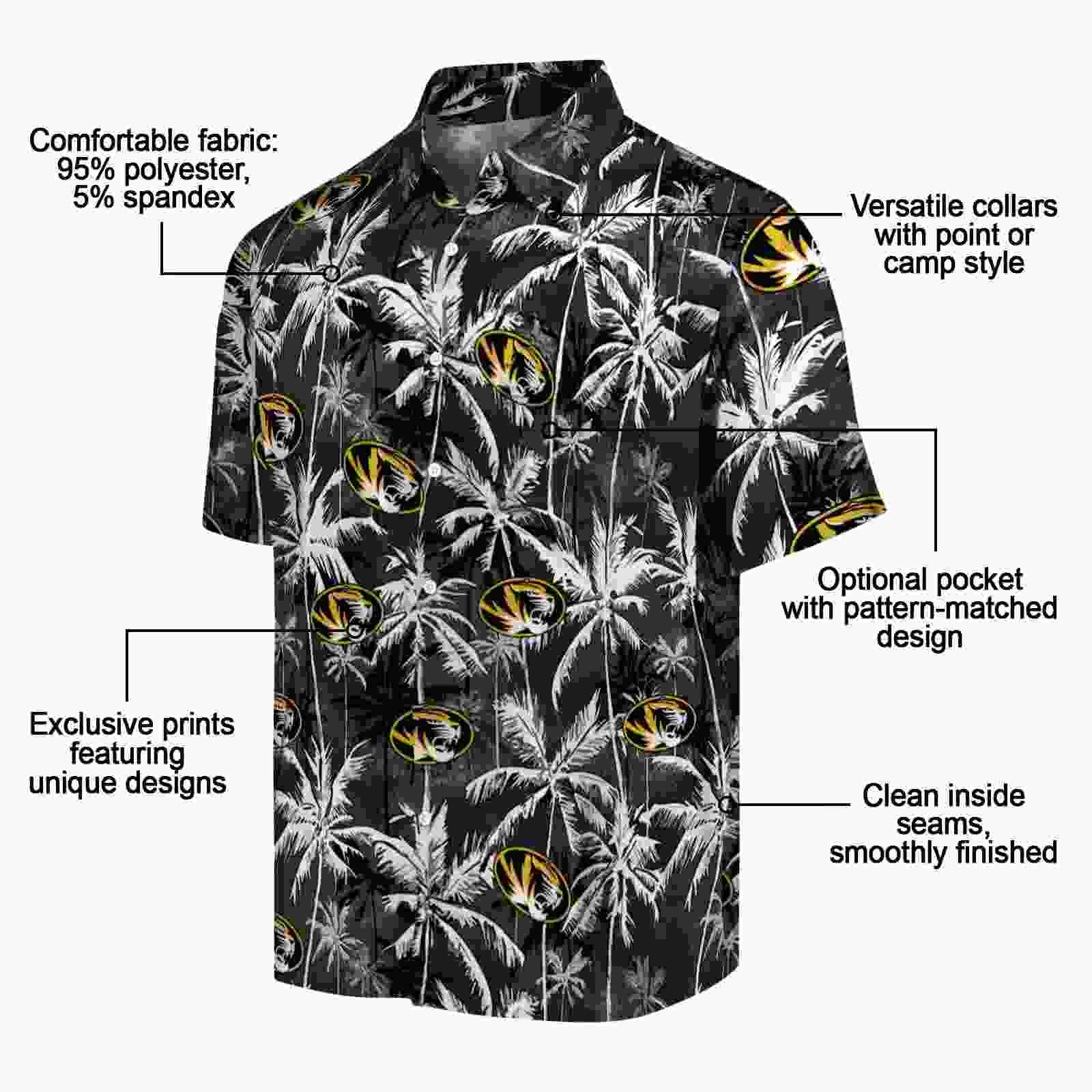 missouri tigers palm pattern black hawaiian shirt new arrival