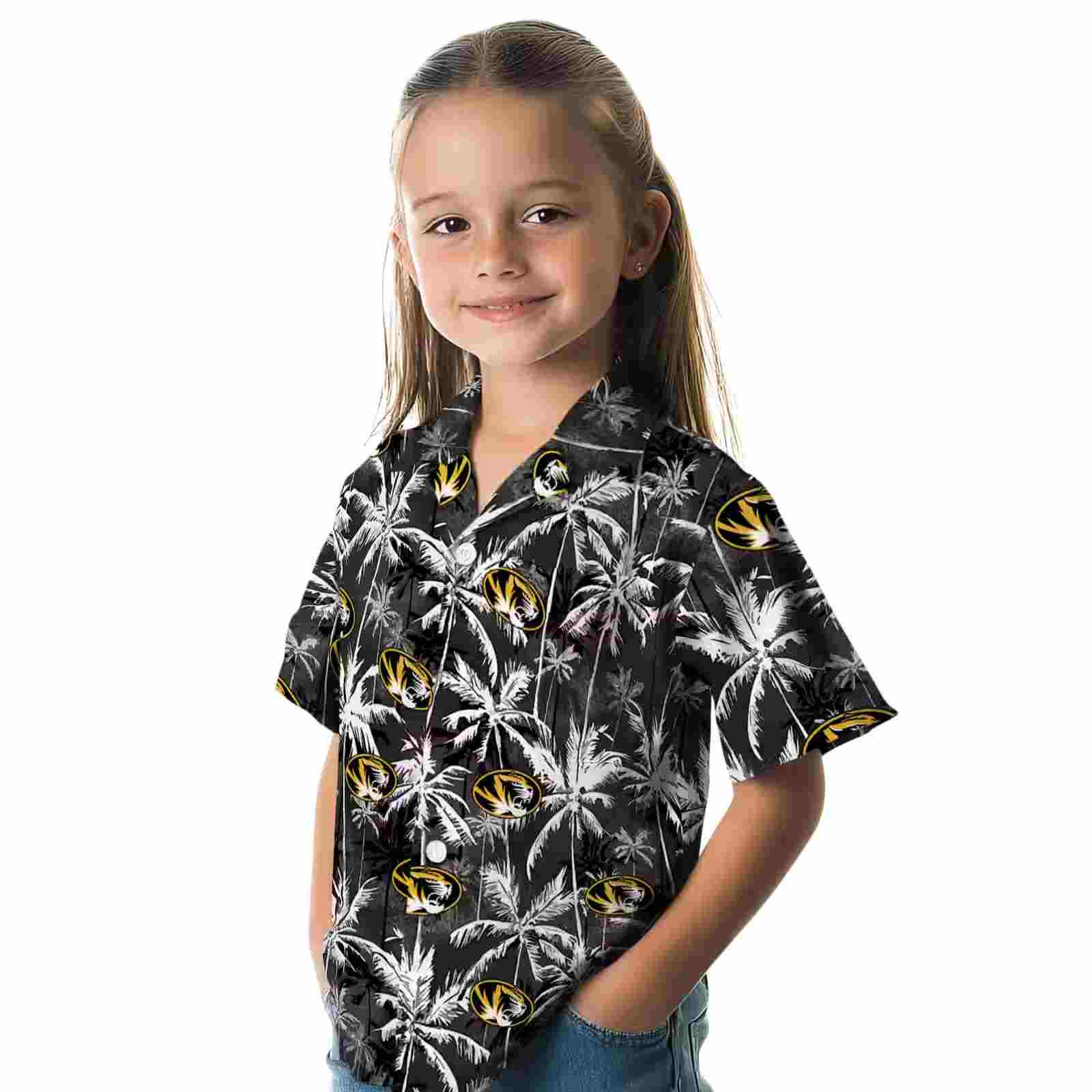 missouri tigers palm pattern black hawaiian shirt premium grade