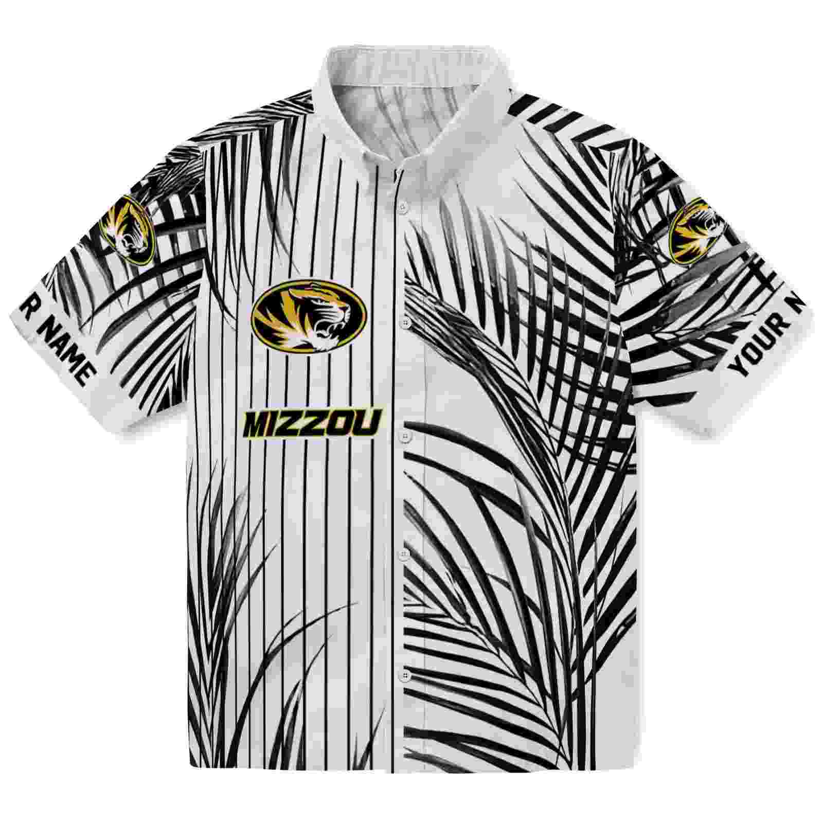 Missouri Tigers Palm Stripes Black White Hawaiian Shirt